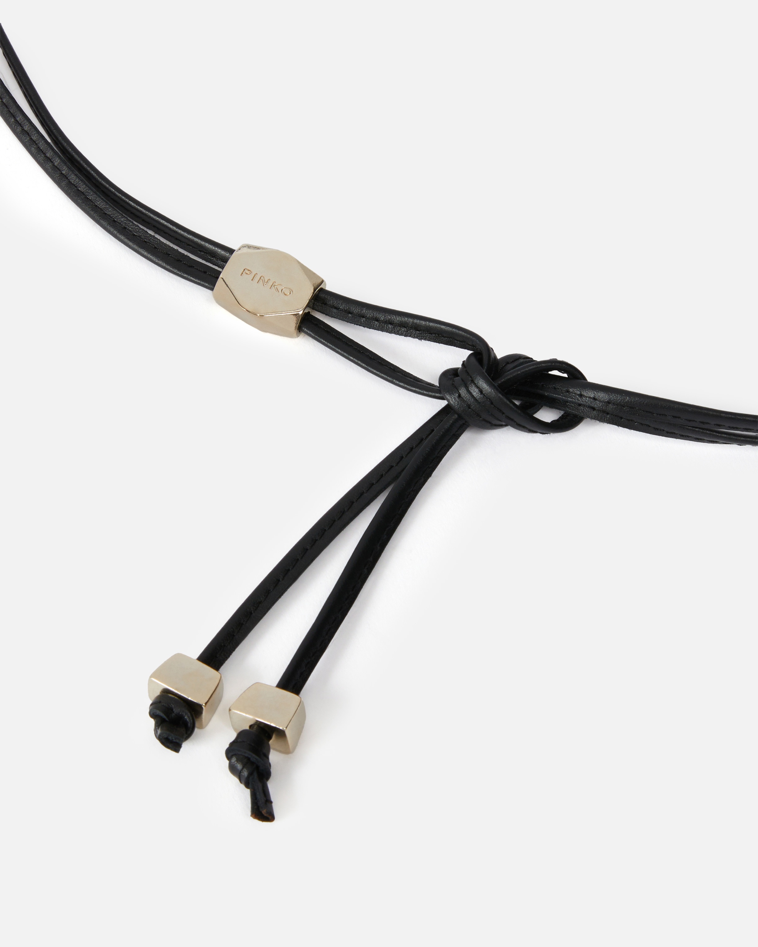 TUBULAR LEATHER BELT WITH GOLD METAL NUGGETS - 4
