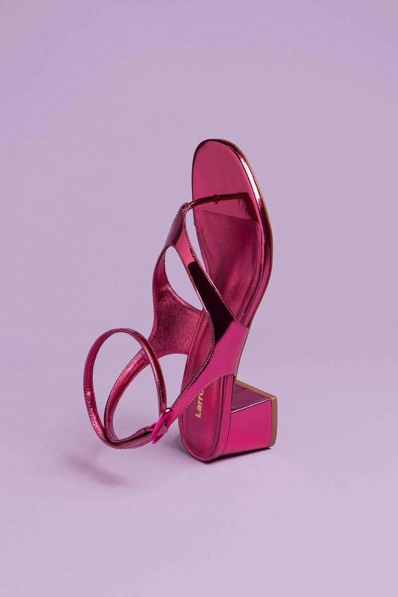 Larroudé Gaia Block Sandal In French Rose Specchio outlook