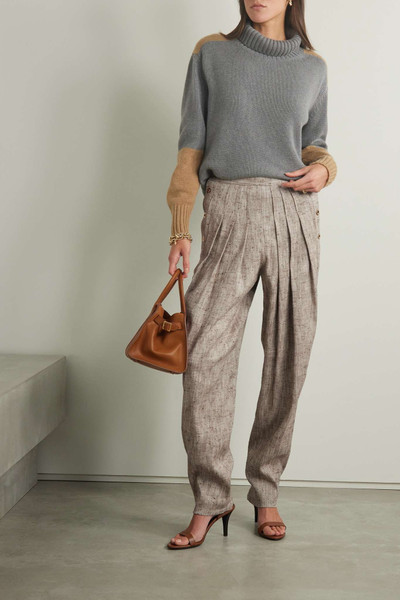 Loro Piana Asael pleated silk, hemp and cotton-blend tweed tapered pants outlook