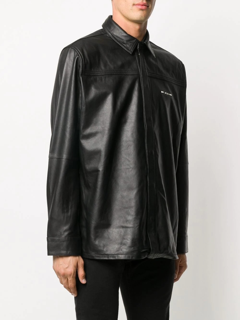 long-sleeved oversize leather shirt - 3