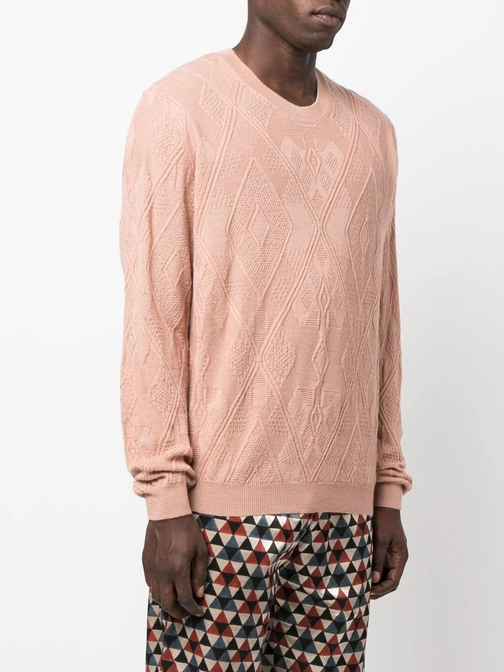 diamond-pattern crew neck sweater - 3