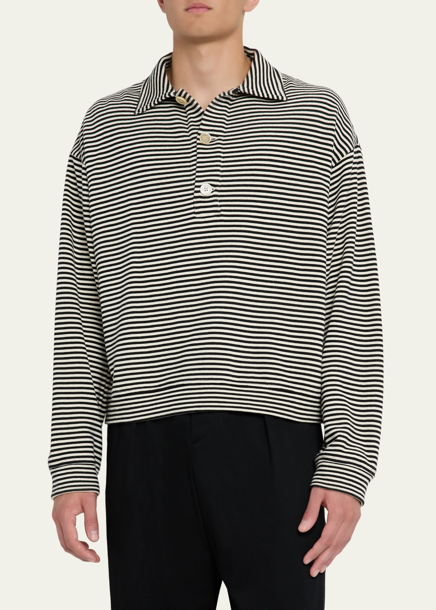 Men's Sailor Stripe Cotton Polo Sweatshirt - 4