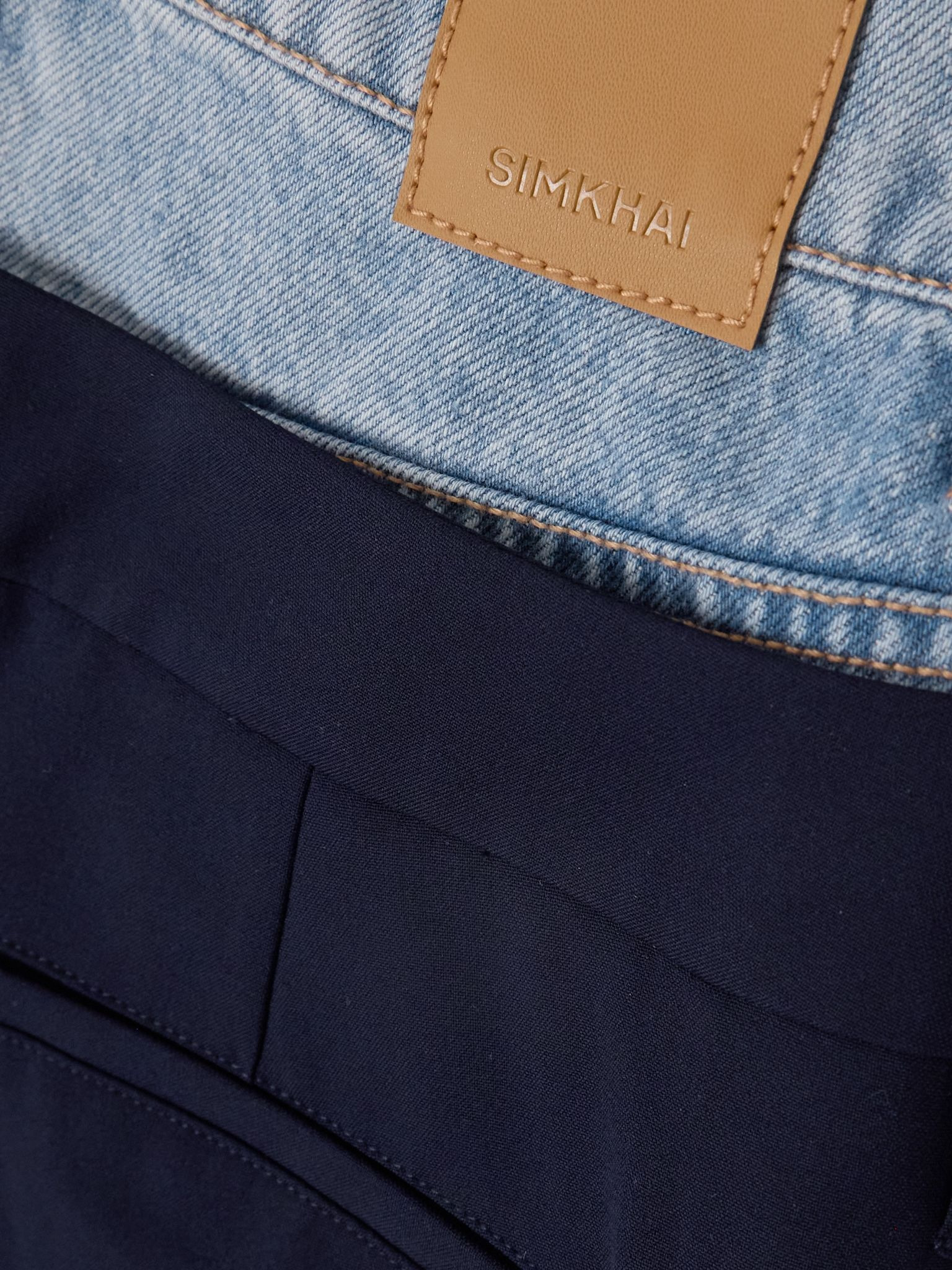 Ophelia denim-trimmed grain de poudre straight-leg pants Navy - 5