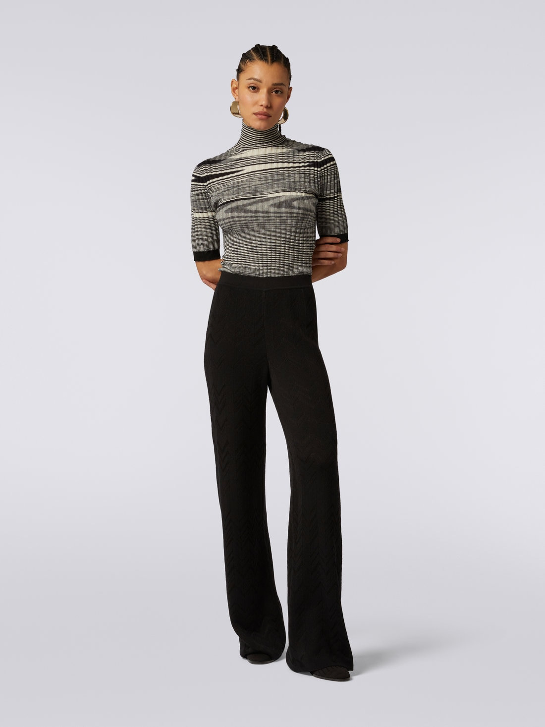 Flared English-ribbed wool and viscose chevron trousers - 2