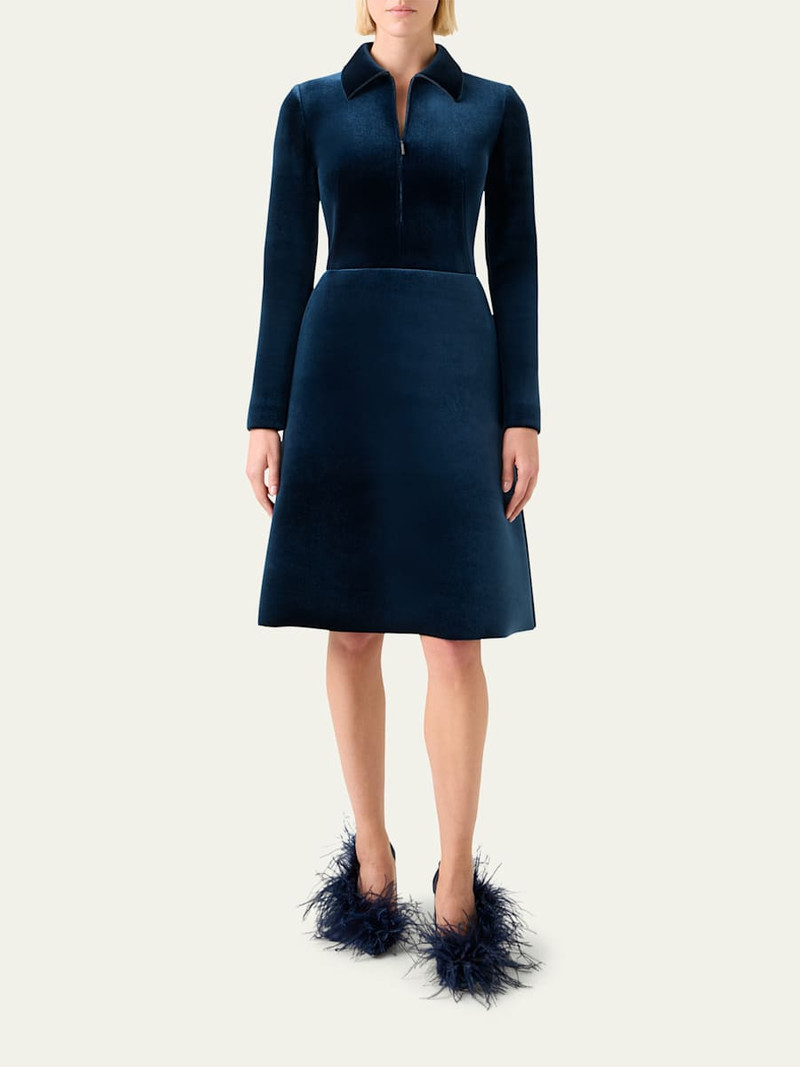 AKRIS Long-Sleeve Neoprene Velvet A-Line Shirtdress outlook