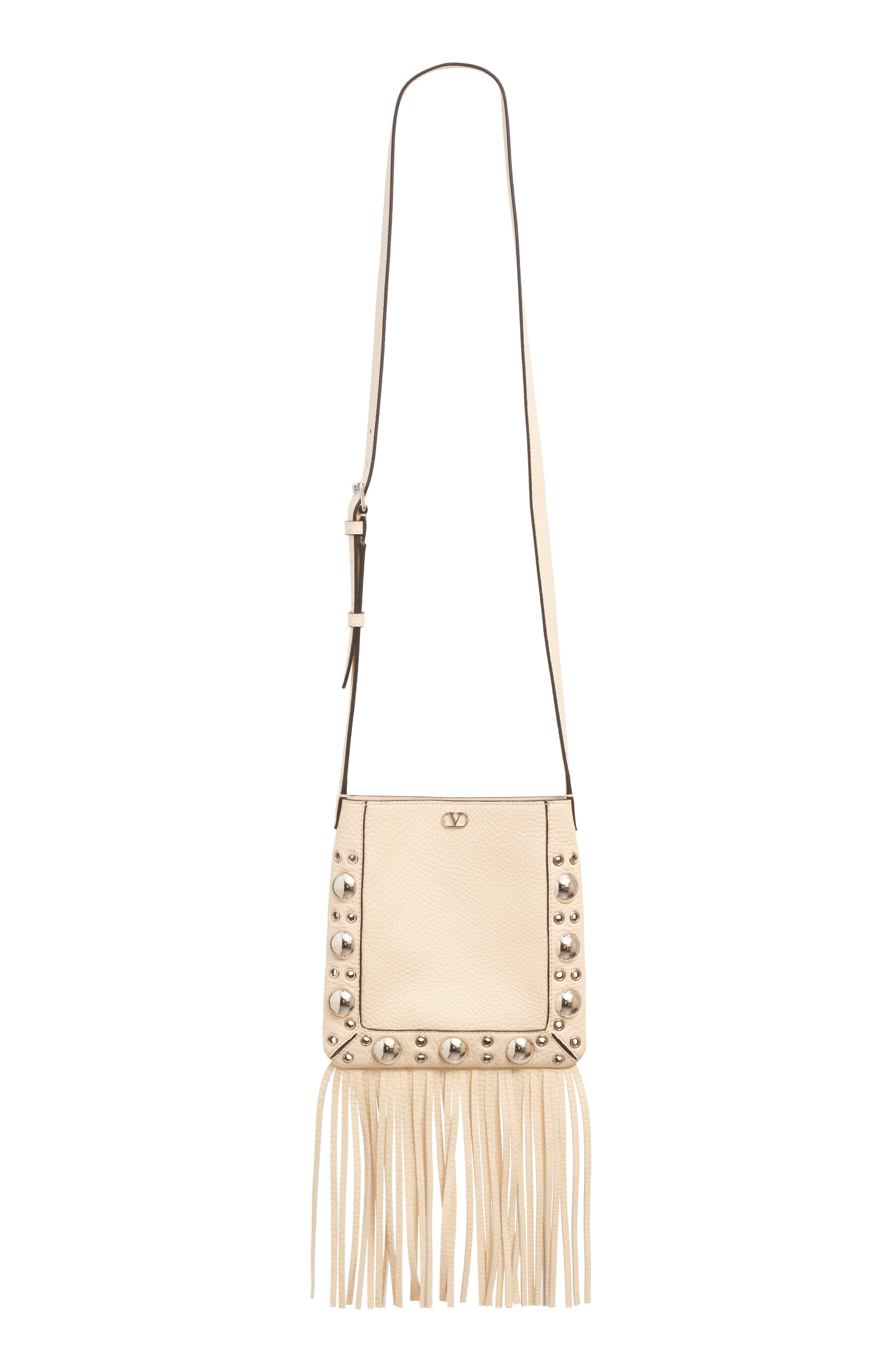 Valentino Garavani Small Nellcôte Fringe Stud Crossbody Bag in I16 Light Ivory at Nordstrom - 2