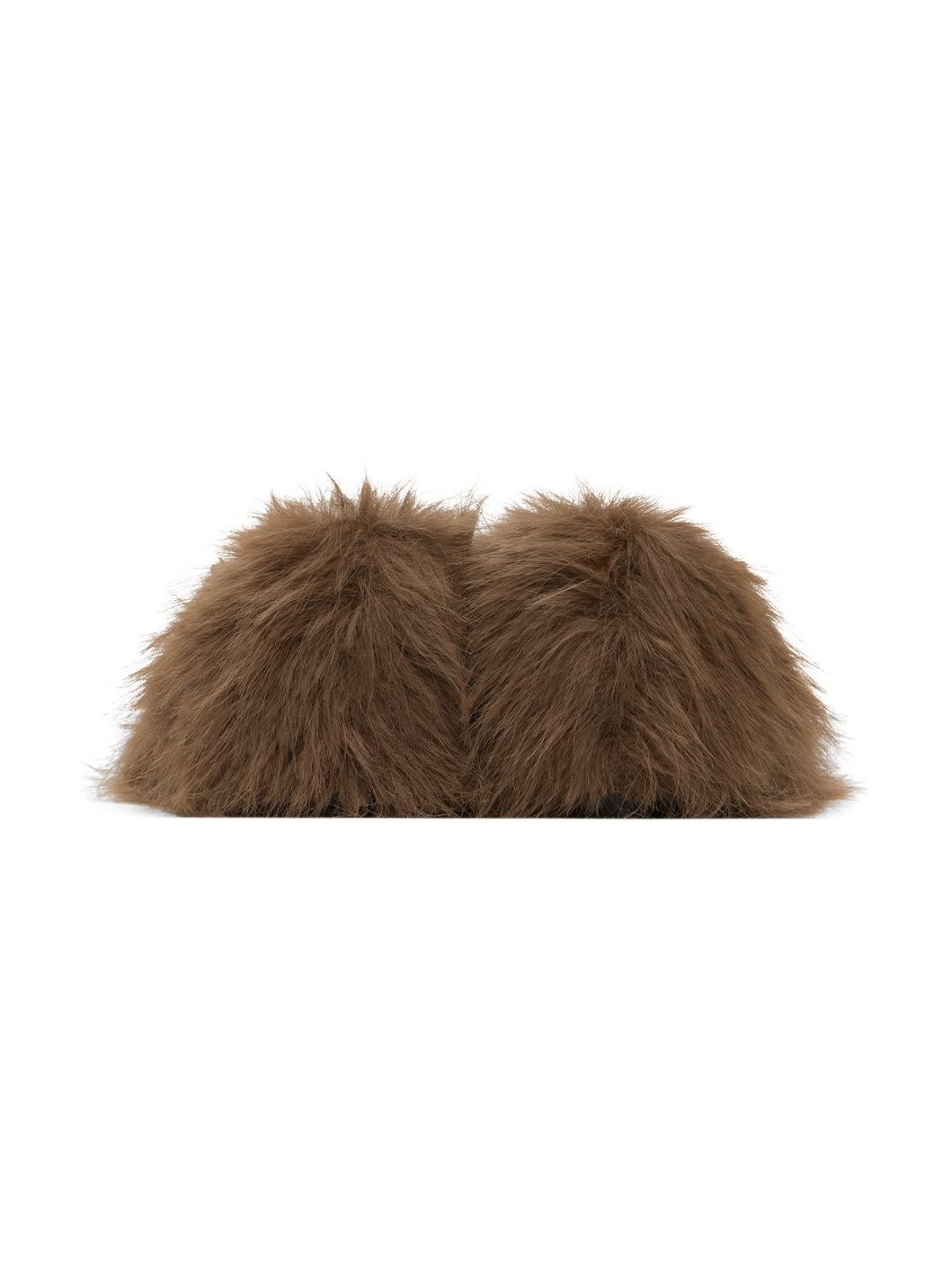 Brown Faux Fur Criss Cross Ballerina Flats - 2