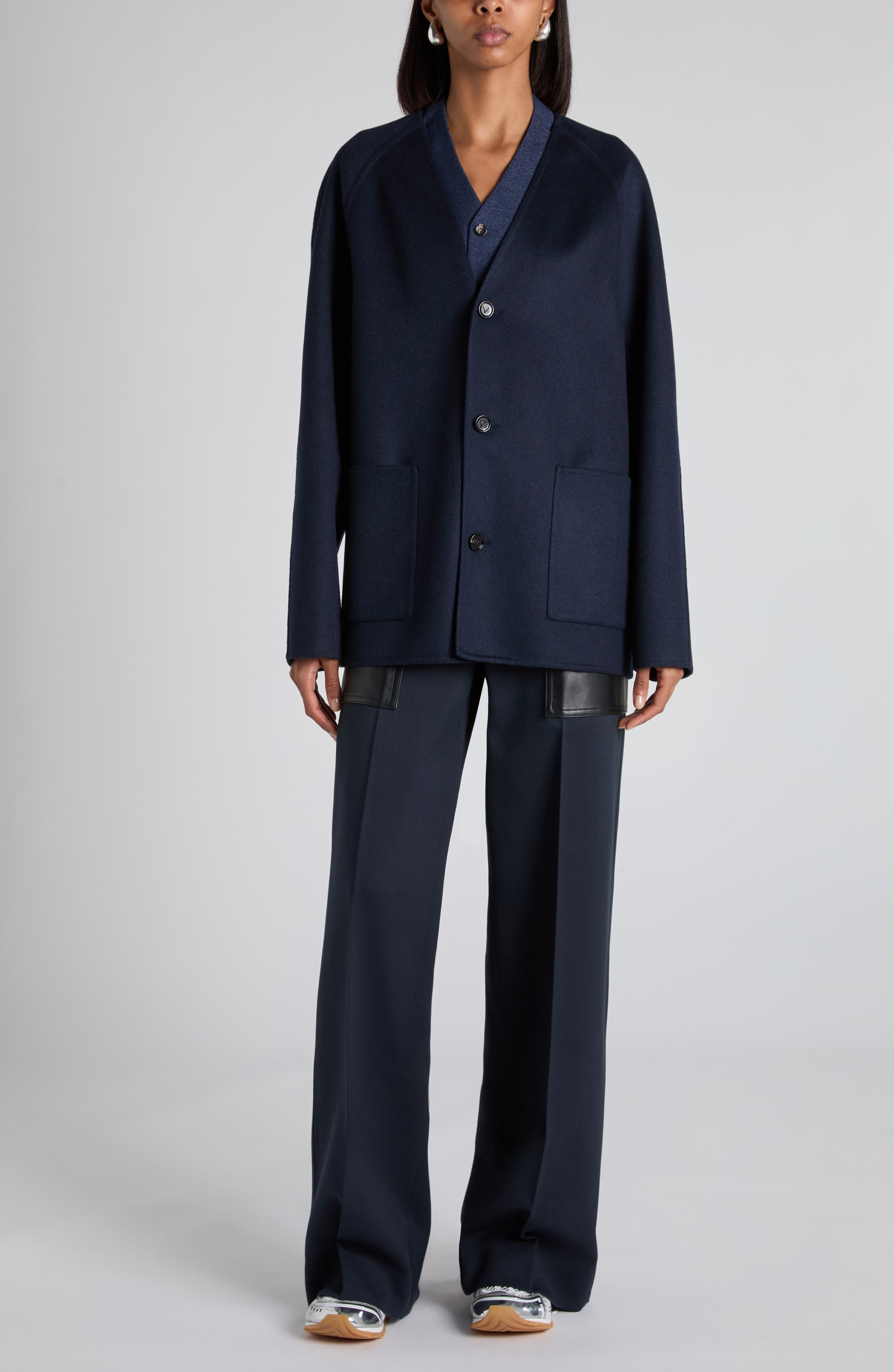 Bottega Veneta Light Wool & Cashmere Double Face Coat in 4121 Navy at Nordstrom - 2
