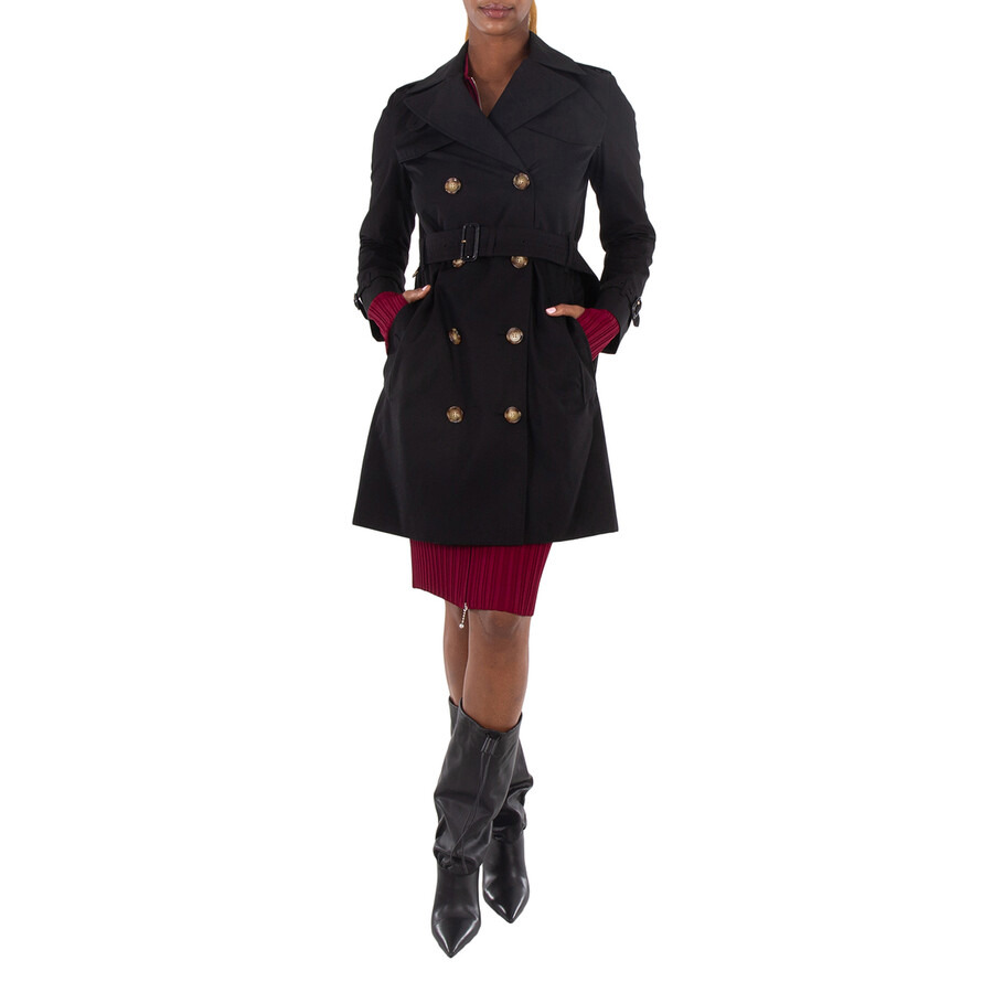Burberry Ladies Black Double-breasted Belted Trench Coat - 4