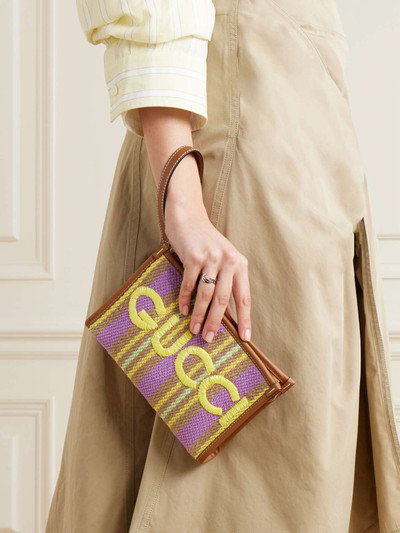 GUCCI Leather-trimmed embroidered raffia pouch outlook