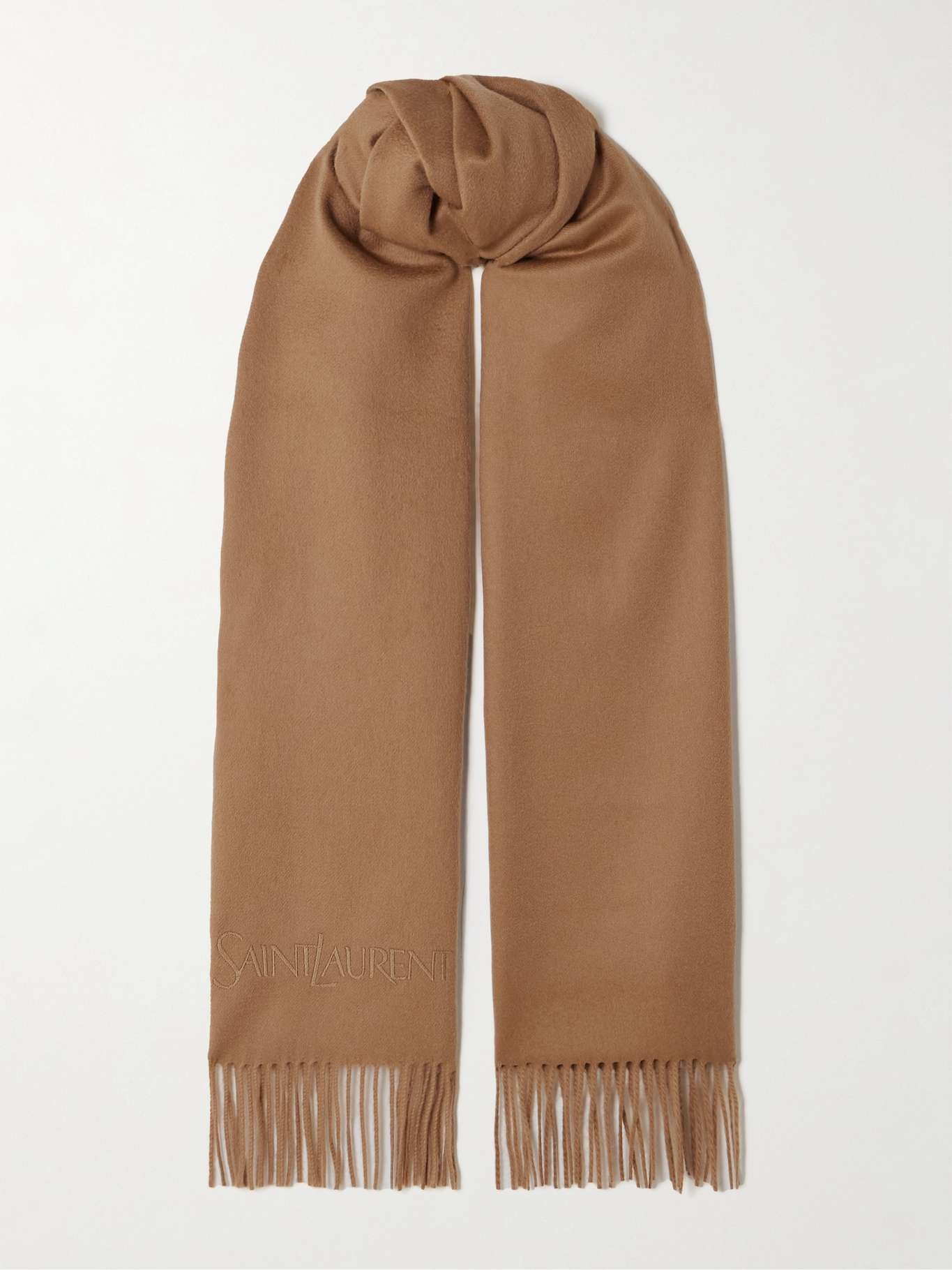 Fringed embroidered cashmere scarf - 1