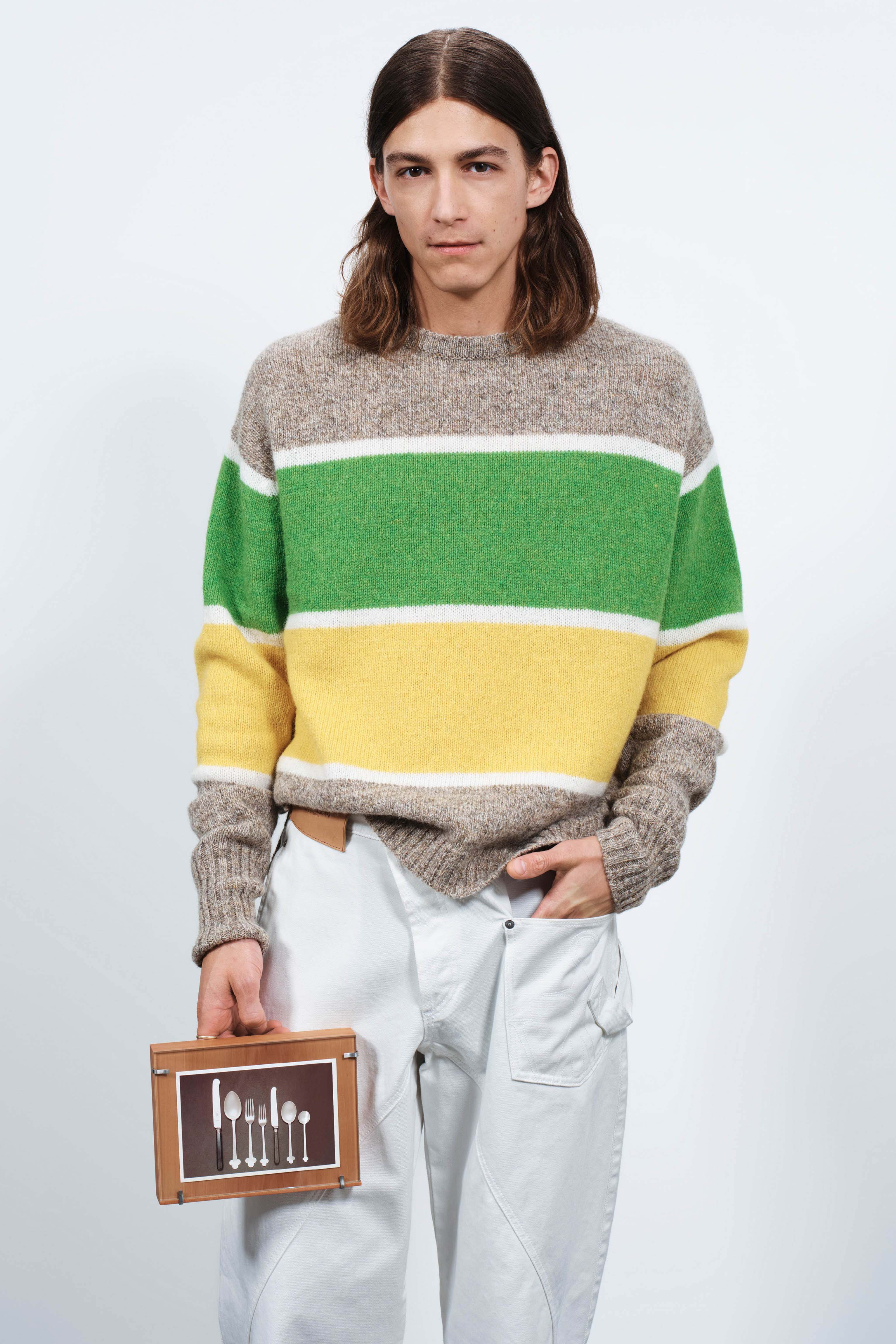 CONTRAST STRIPED CREW NECK JUMPER IN BEIGE MELANGE - 5