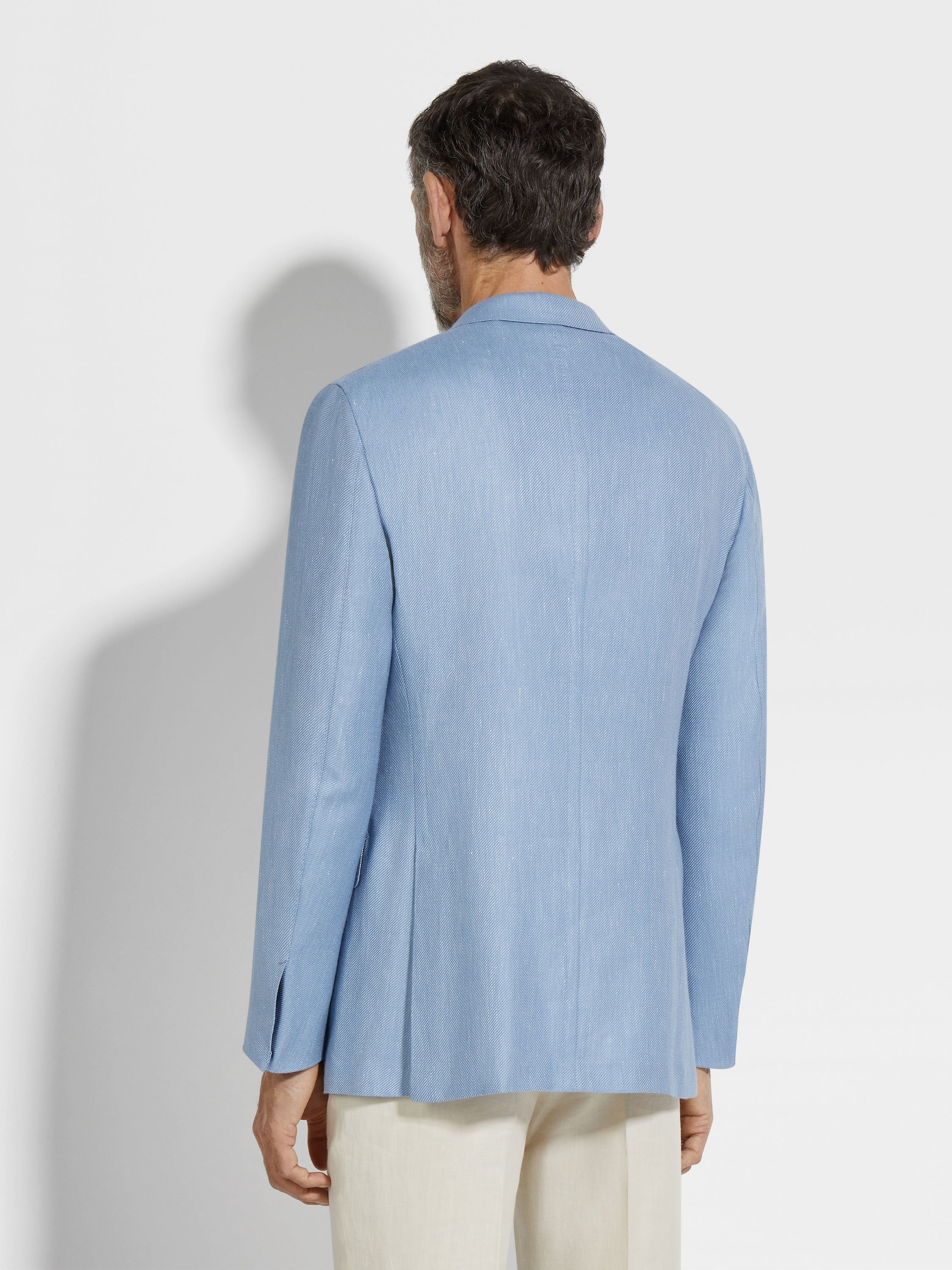 LIGHT BLUE CASHMERE SILK AND LINEN CARDIGAN JACKET - 5