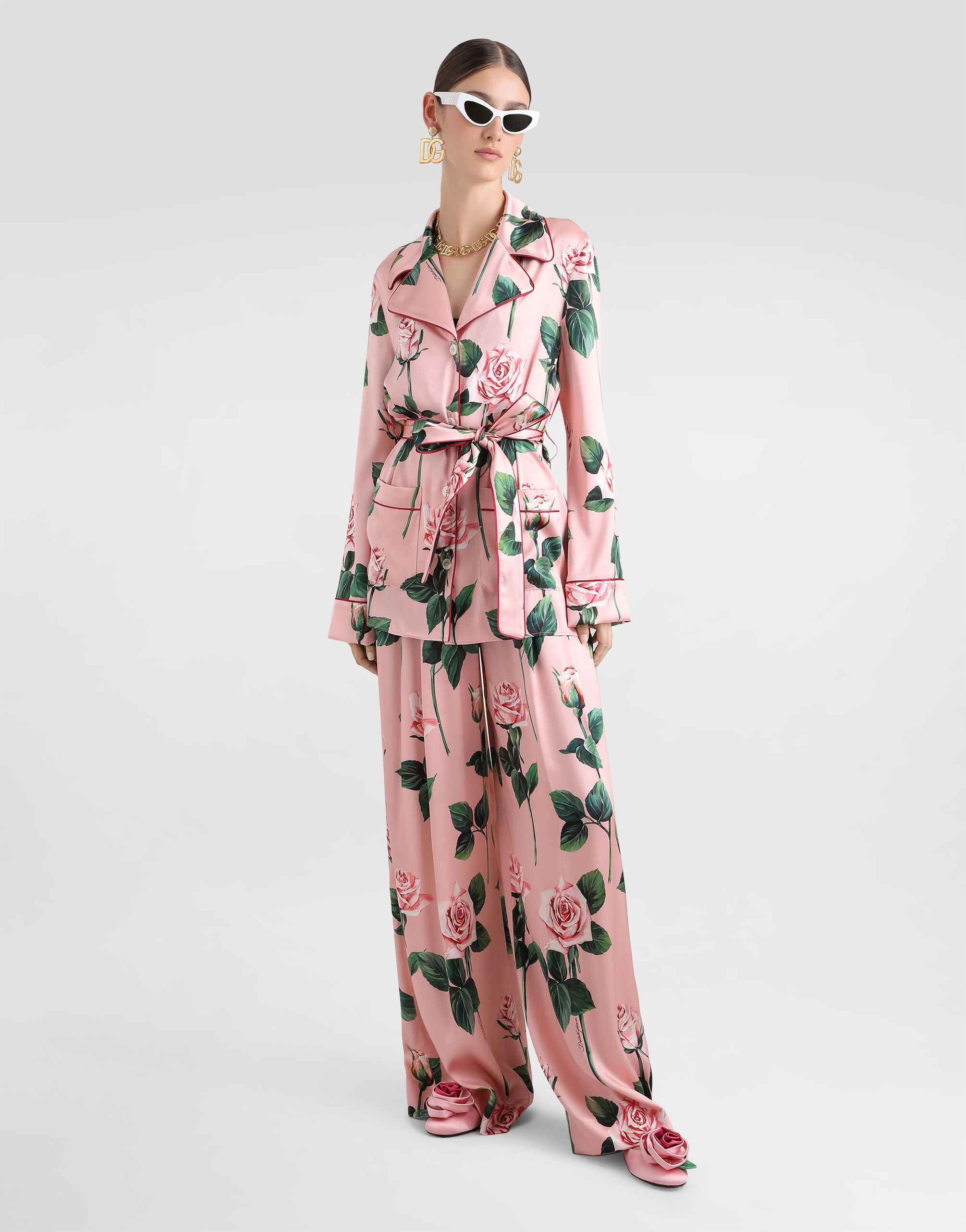 Silk pajama pants with rose print - 2