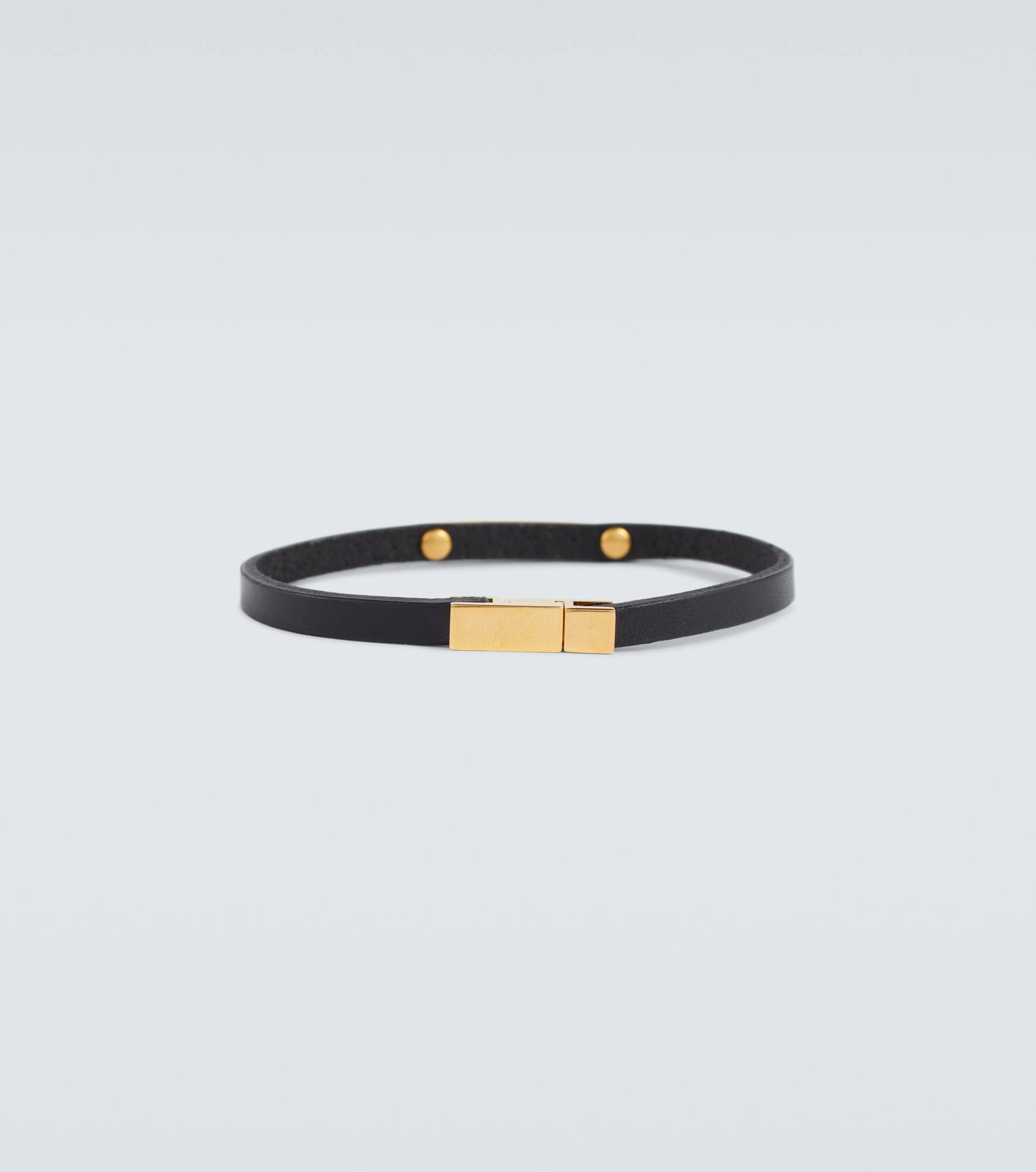 Logo-plaque leather bracelet - 4