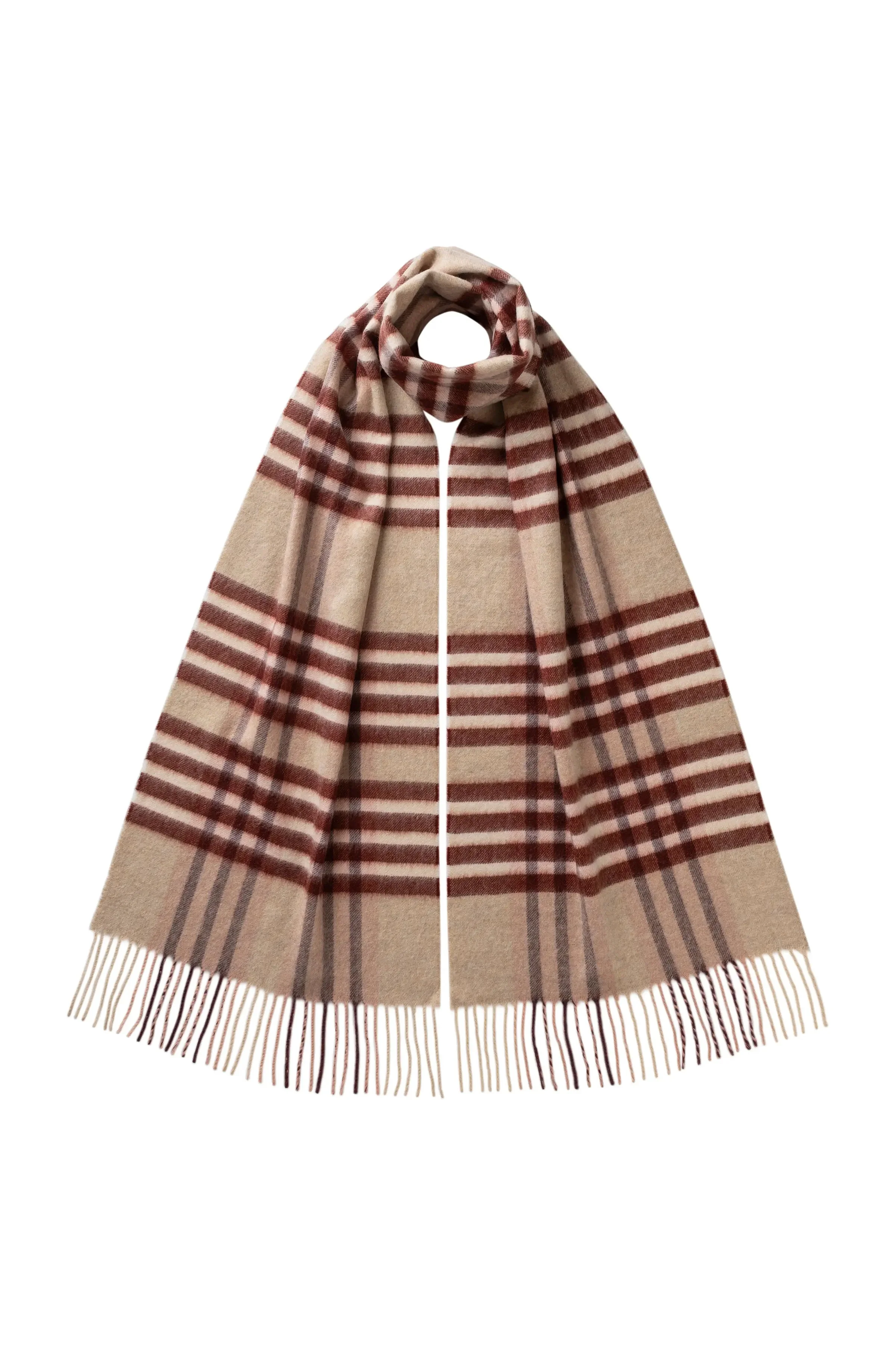 Grid Check Natural Cashmere Scarf - 1