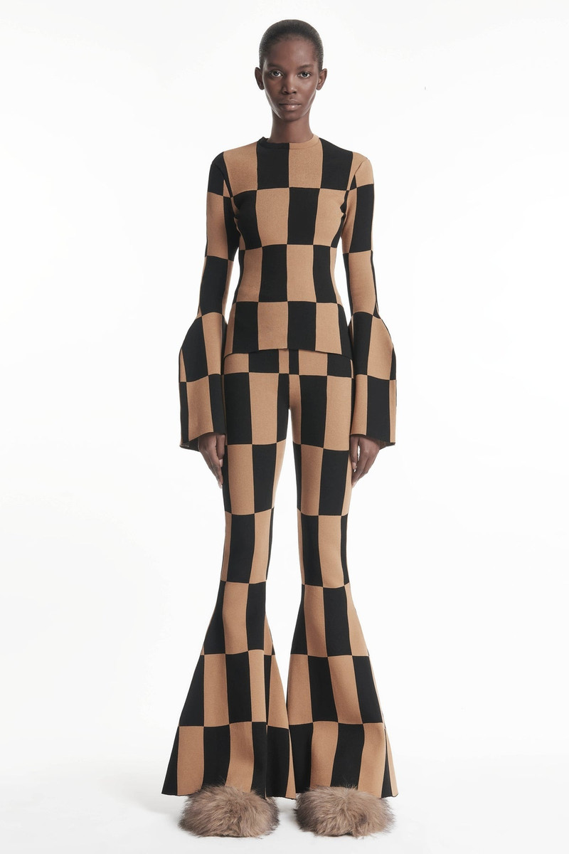 KNIT CHECK TOP BROWN BLACK 1