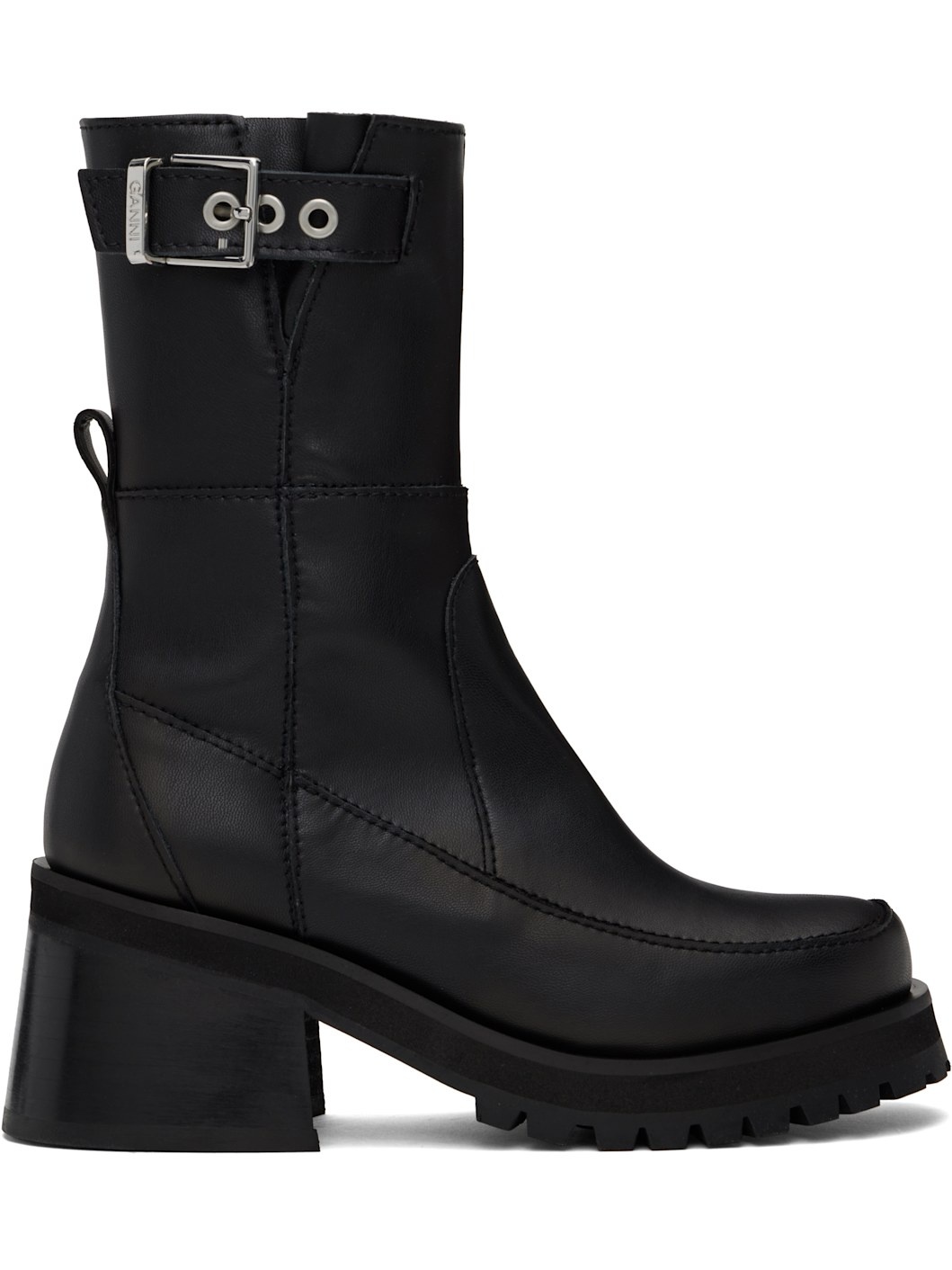 Black Feminine Buckle Platform Boots - 1