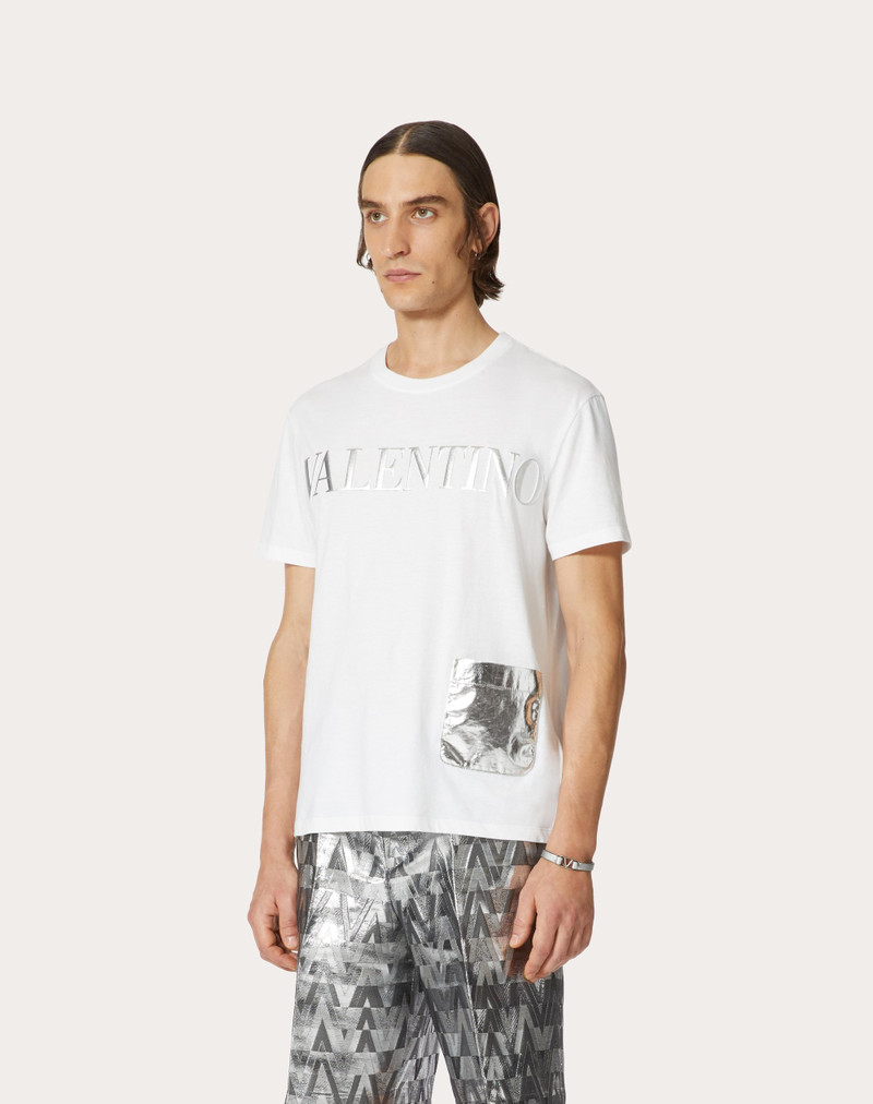 T-SHIRT WITH METALLIC SILVER POCKET AND VALENTINO EMBOSSED 3