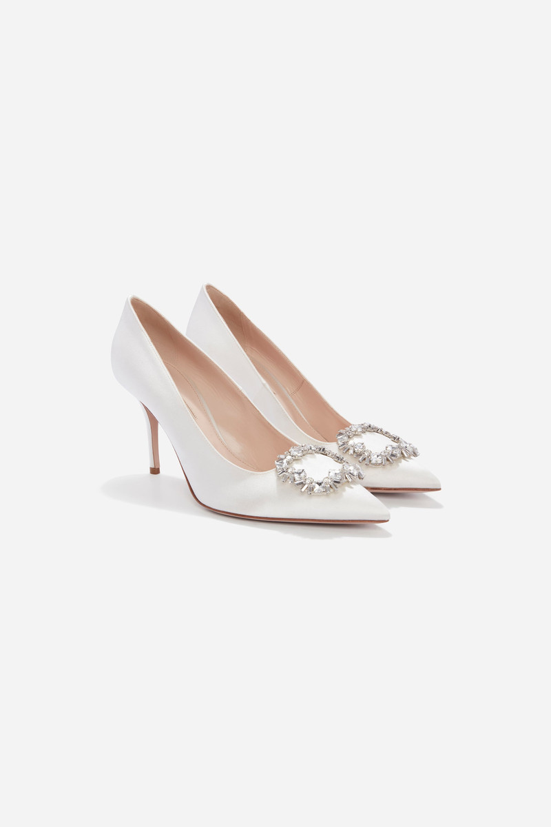 EMILIA WICKSTEAD Sophia Shoe With Firework Buckle In Ivory Satin outlook