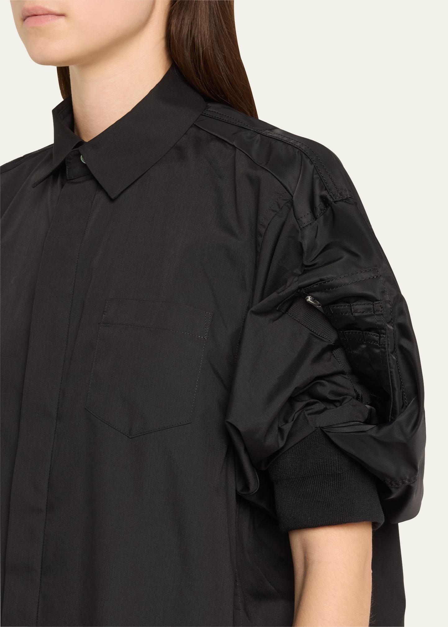 Cargo Sleeve Poplin Mini Shirt Dress - 5