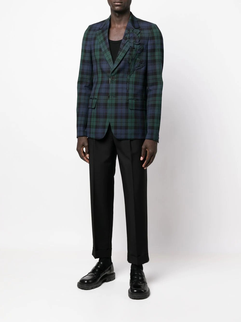 checked single-breasted blazer - 2