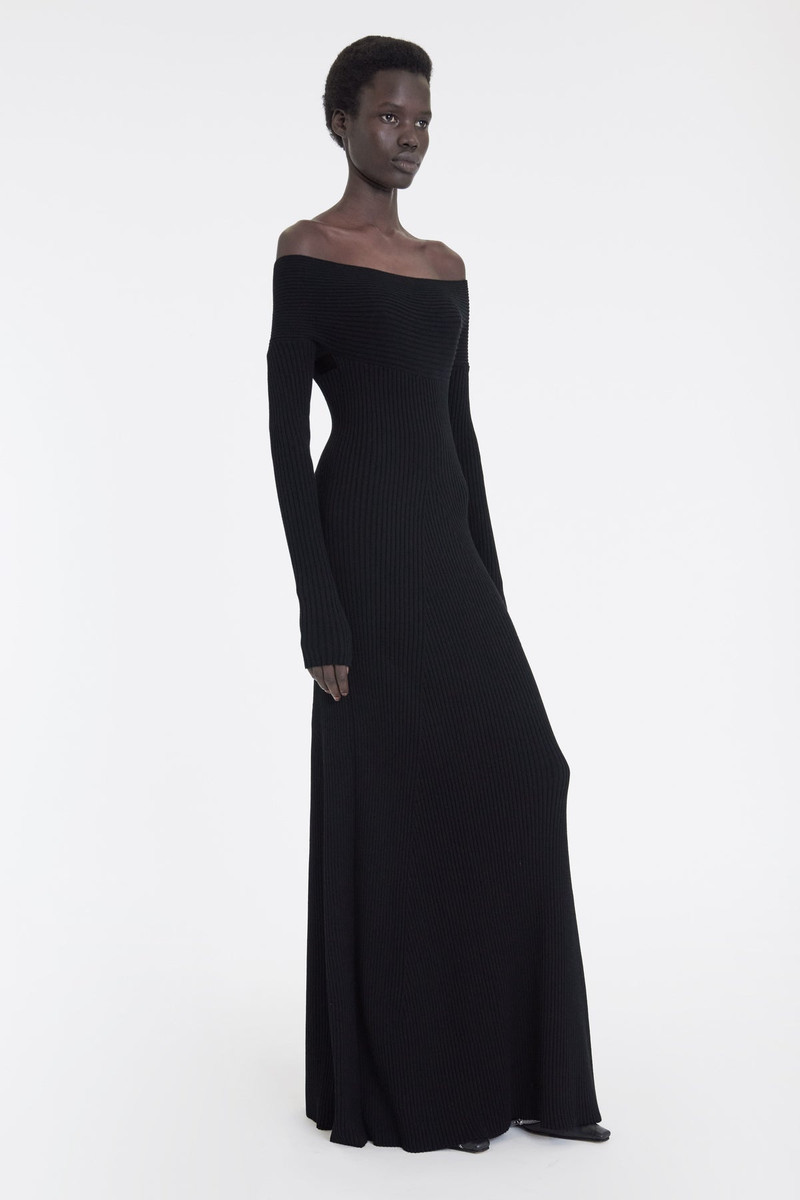 KNIT MAXI OFF SHOULDER DRESS BLACK 6