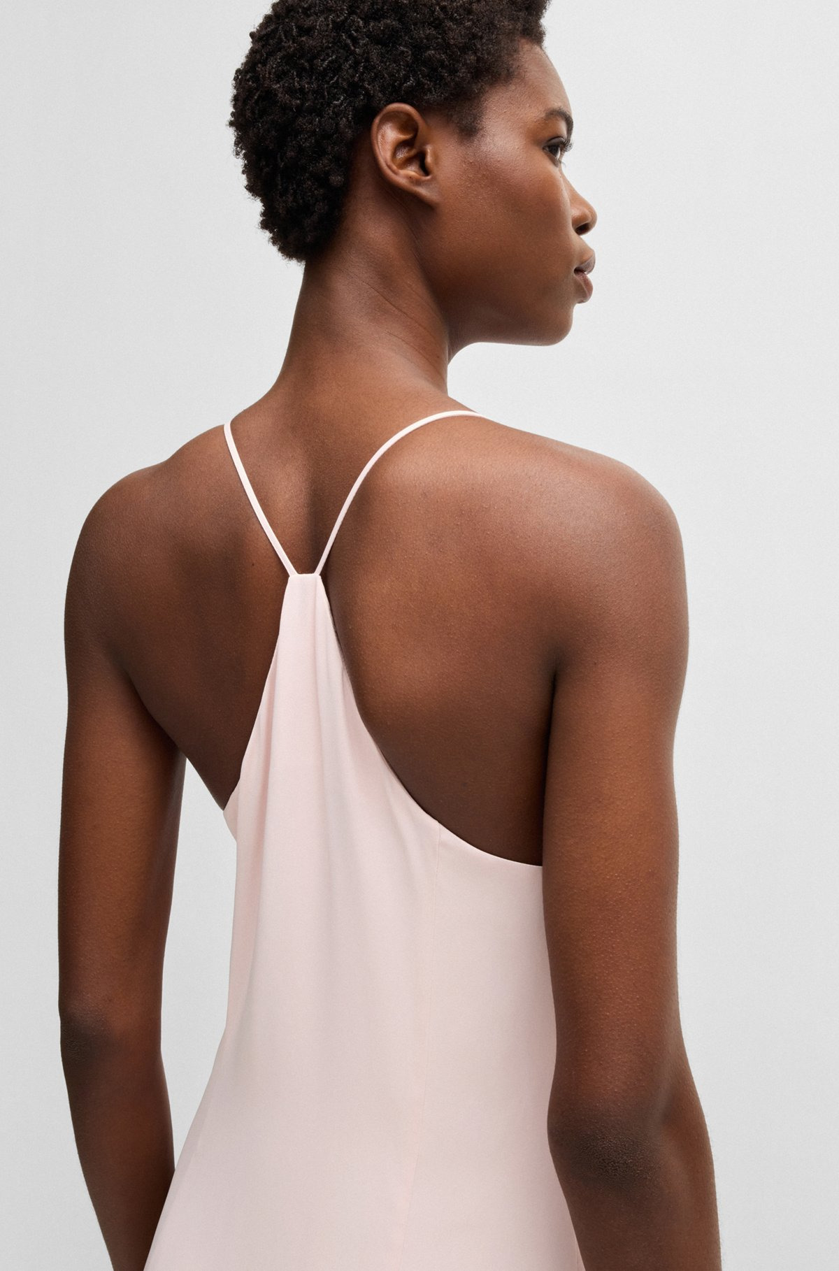 SATEEN DRESS WITH WATERFALL DETAIL - 6