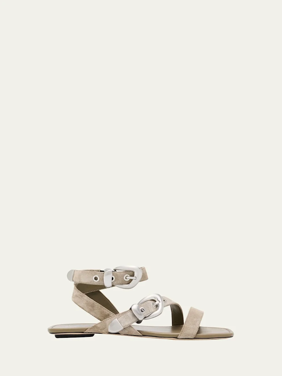 Maven Suede Buckle Flat Sandals - 1