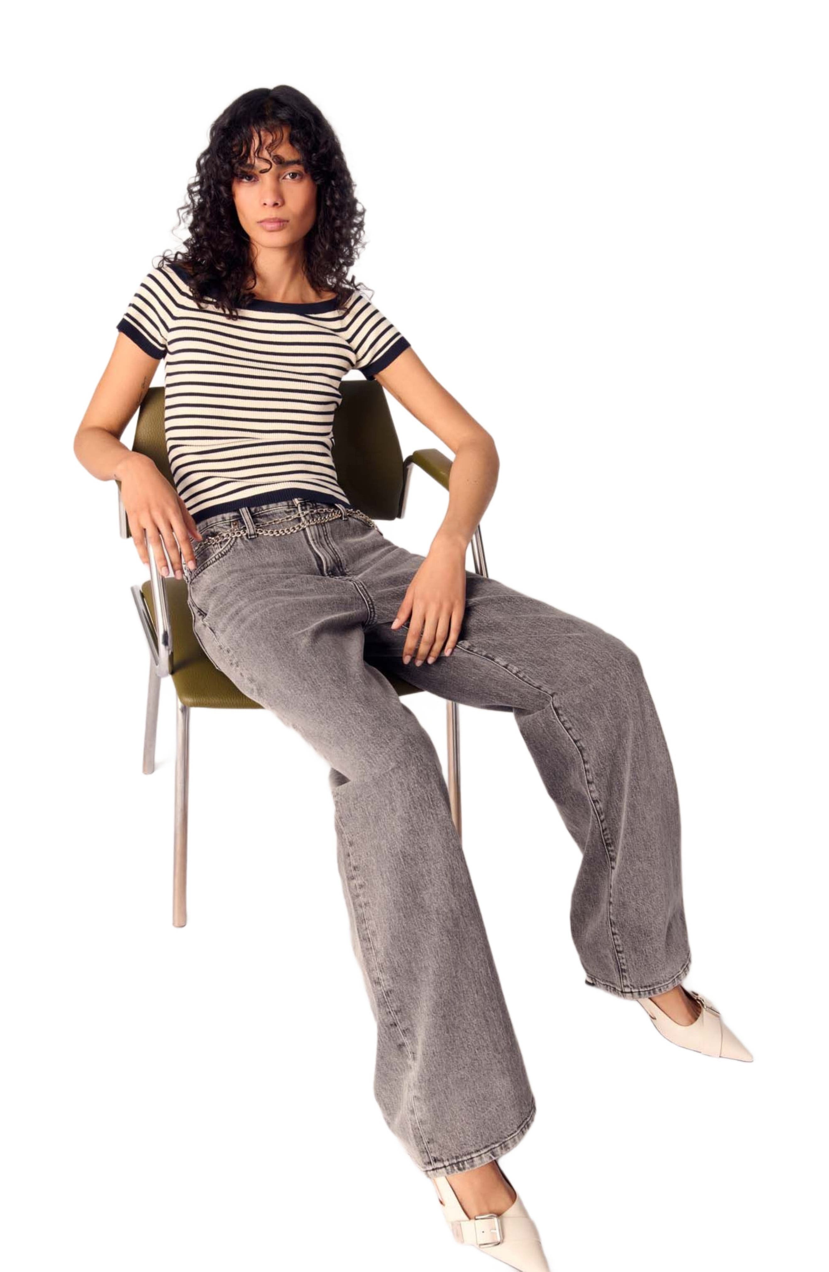 maje Wide-leg jeans with chain-link belt in Grey at Nordstrom - 5