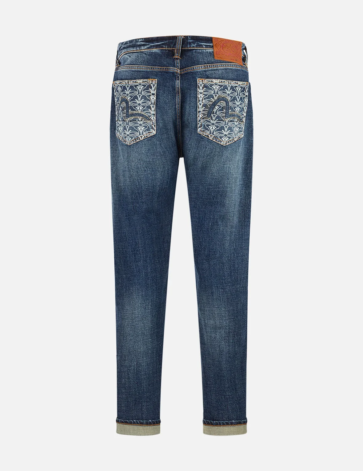 Allover Kamon Print and Seagull Embroidery pockets Fashion Fit Jeans - 1