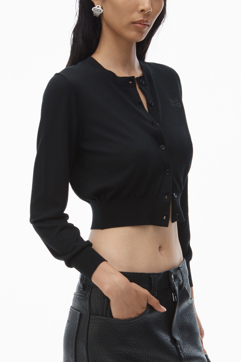 logo cropped cardigan in superfine merino 3