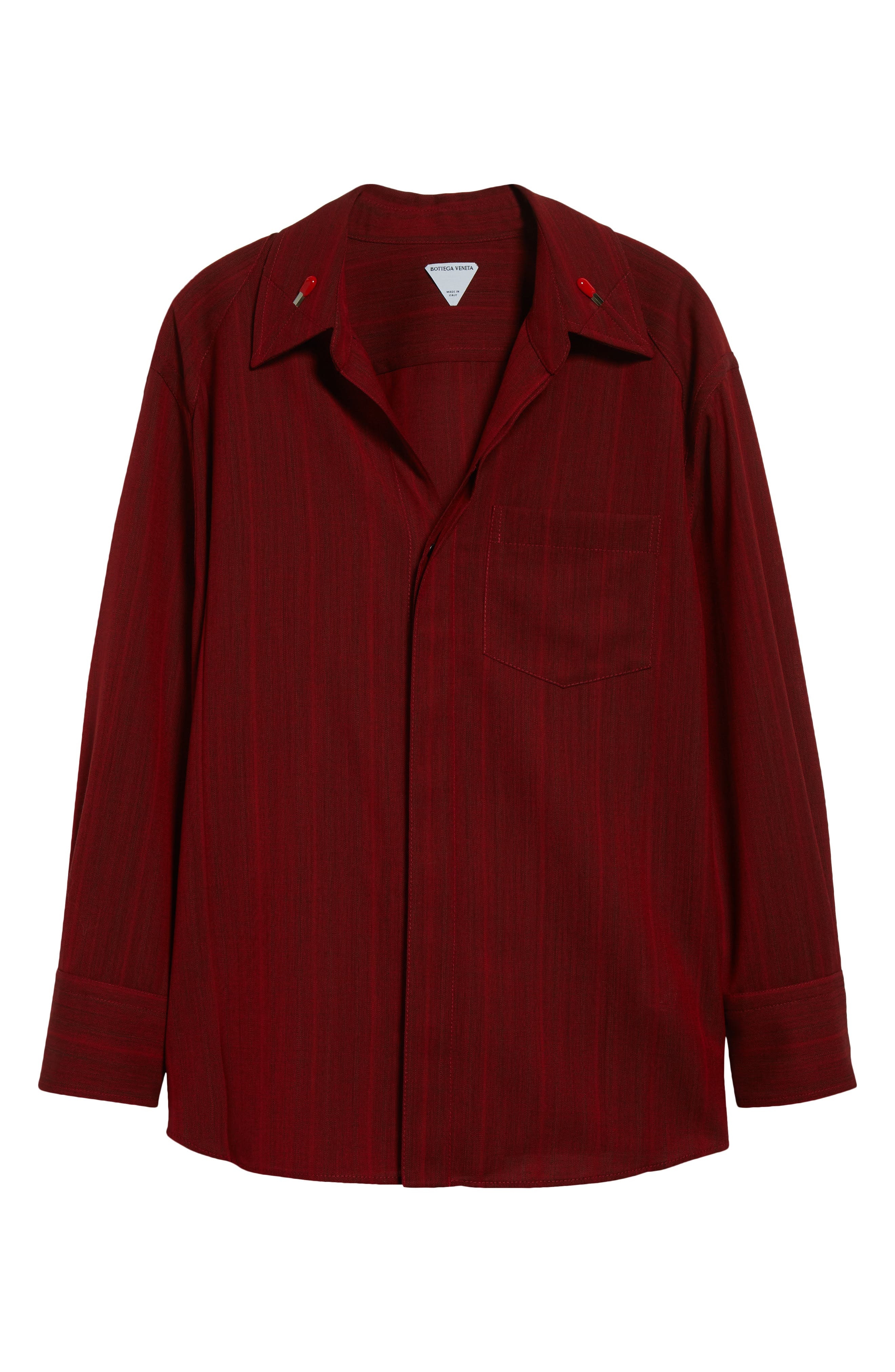 Bottega Veneta Subtle Stripe Wool Blend Button-Up Shirt in 6516 Red/Grey Melange at Nordstrom - 6