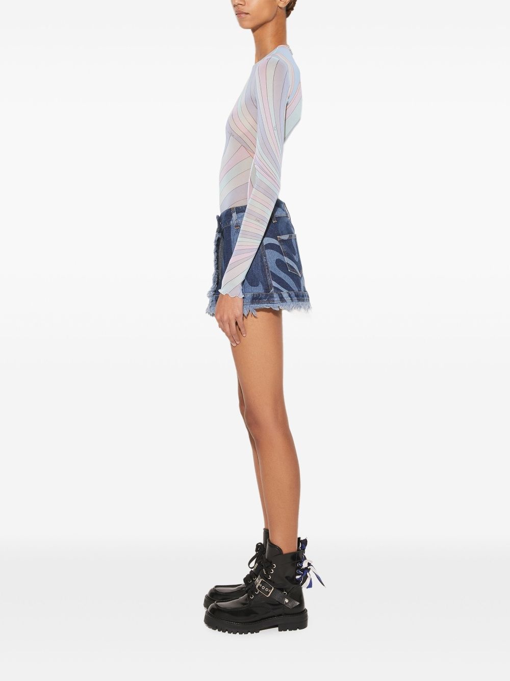 Marmo-print denim mini skirt - 3