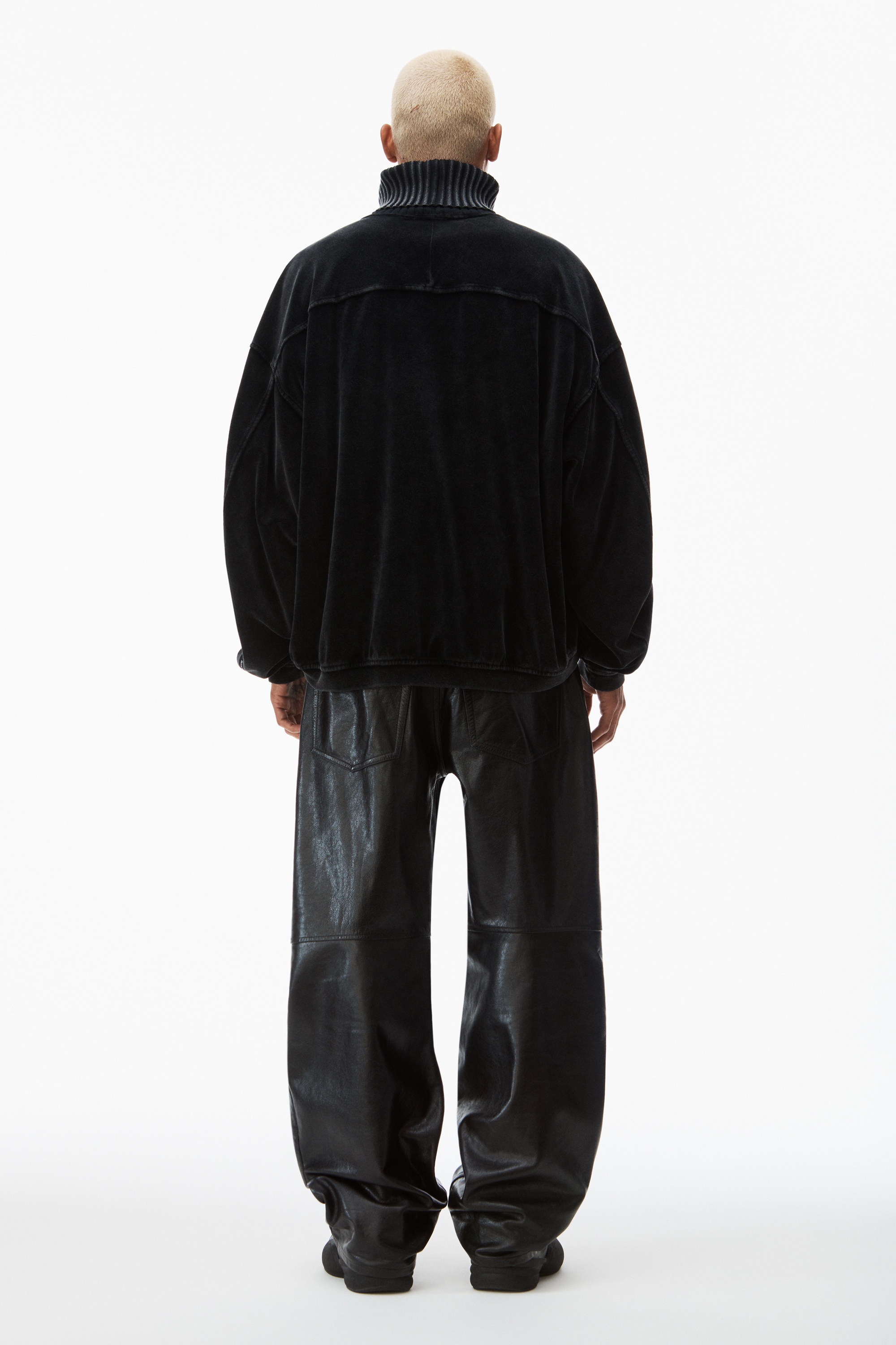 rib trim turtleneck in velour - 4