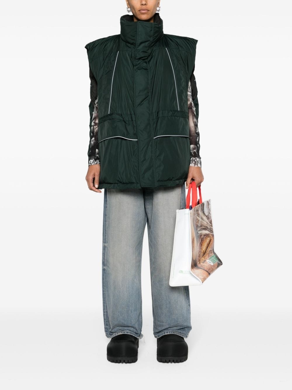 logo-print puffer vest - 3