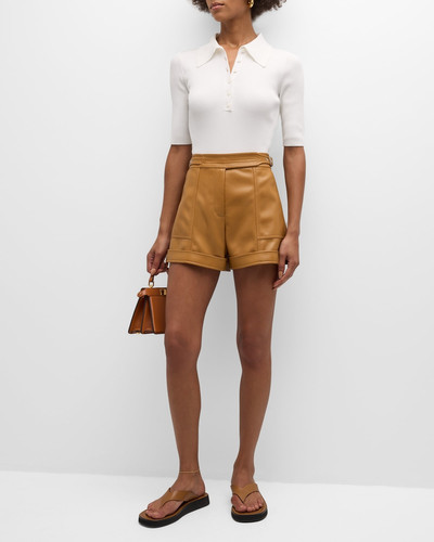 SIMKHAI Chace Belted Faux Leather Shorts outlook
