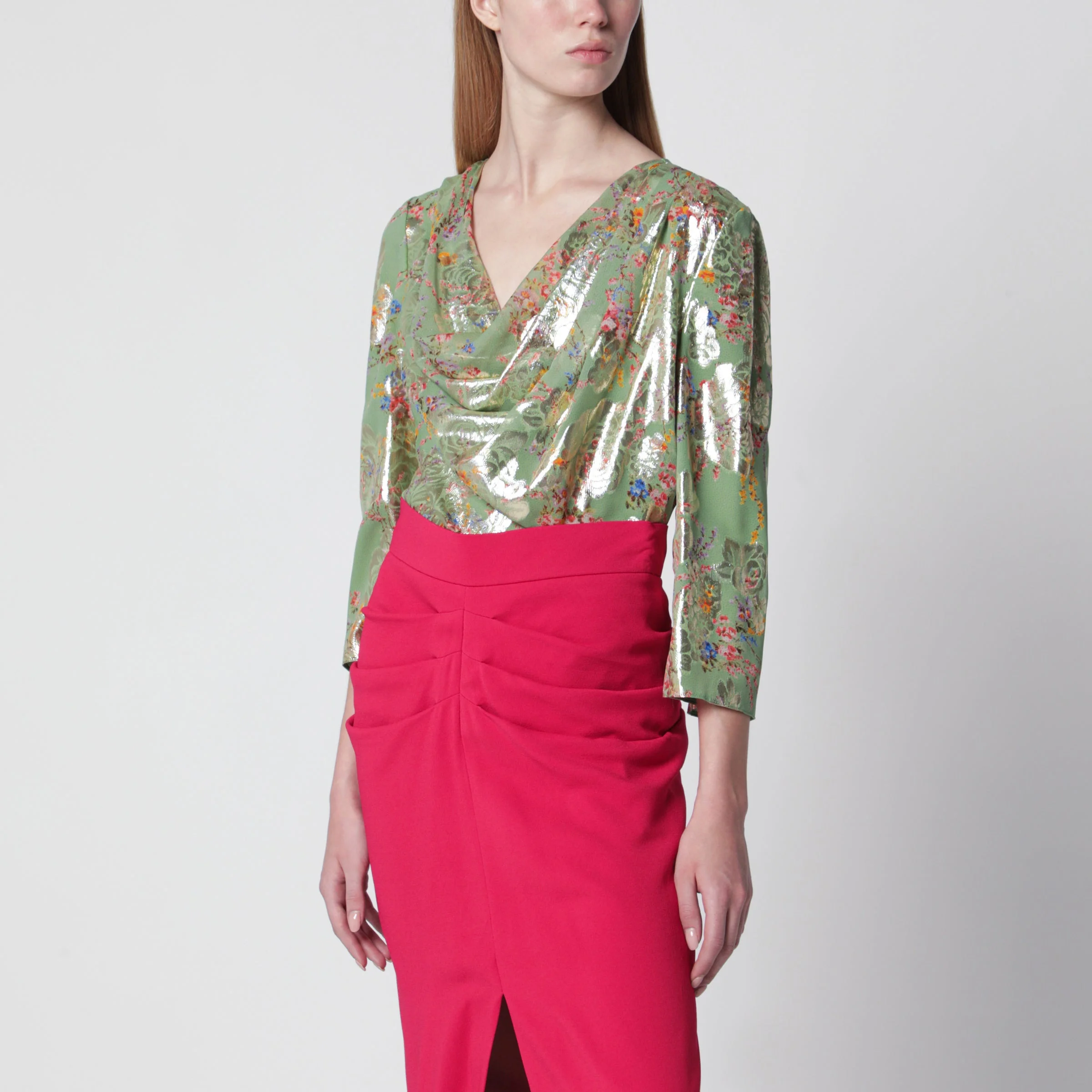 Green printed lurex shirt - 1