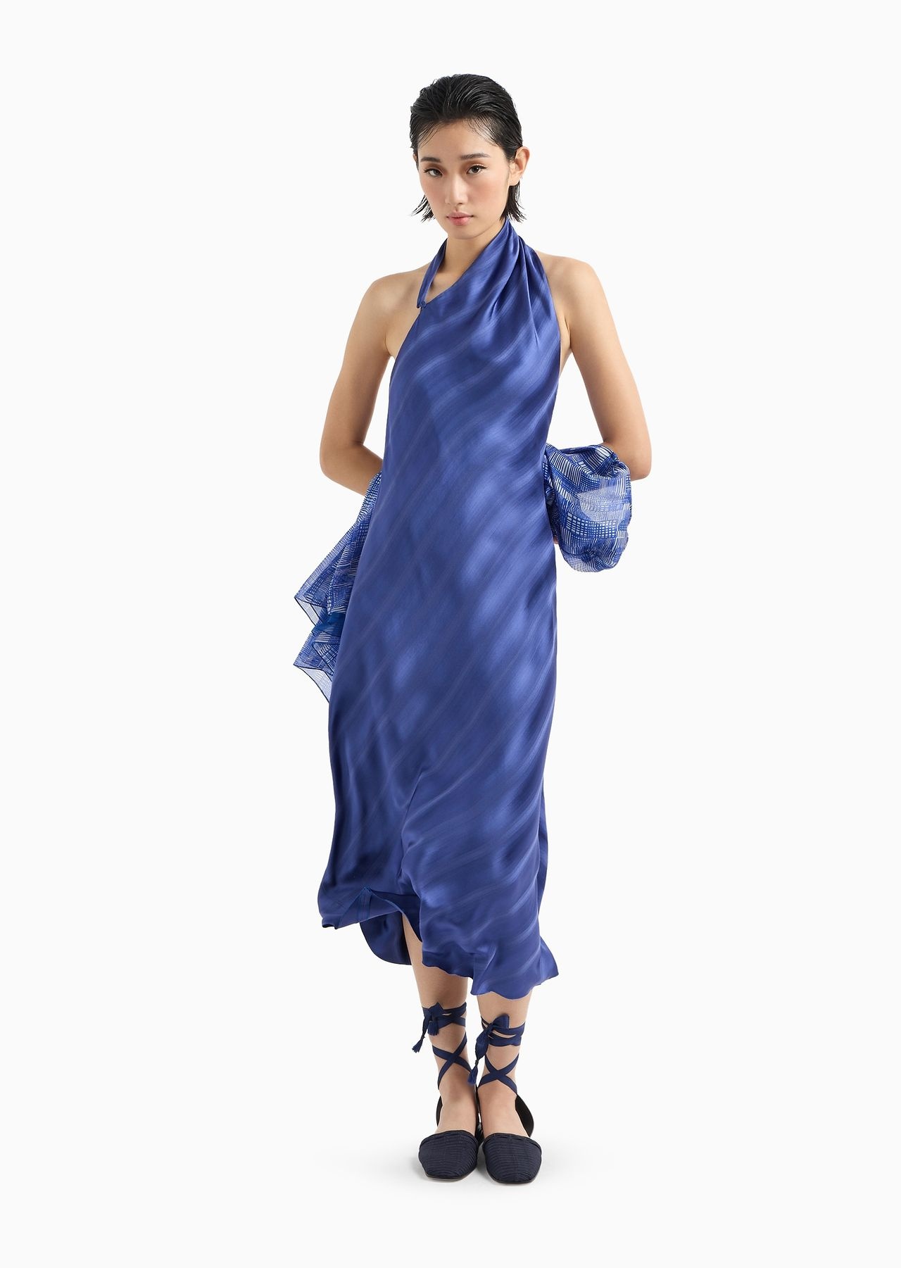 One-shoulder dress in jacquard viscose with diagonal gradient-effect motif - 4