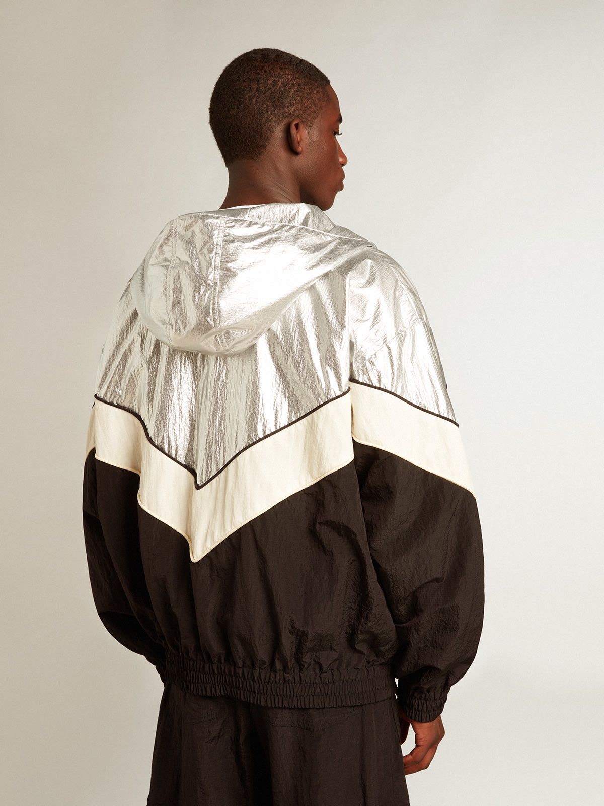Men's windcheater in silver and black technical fabric - 4