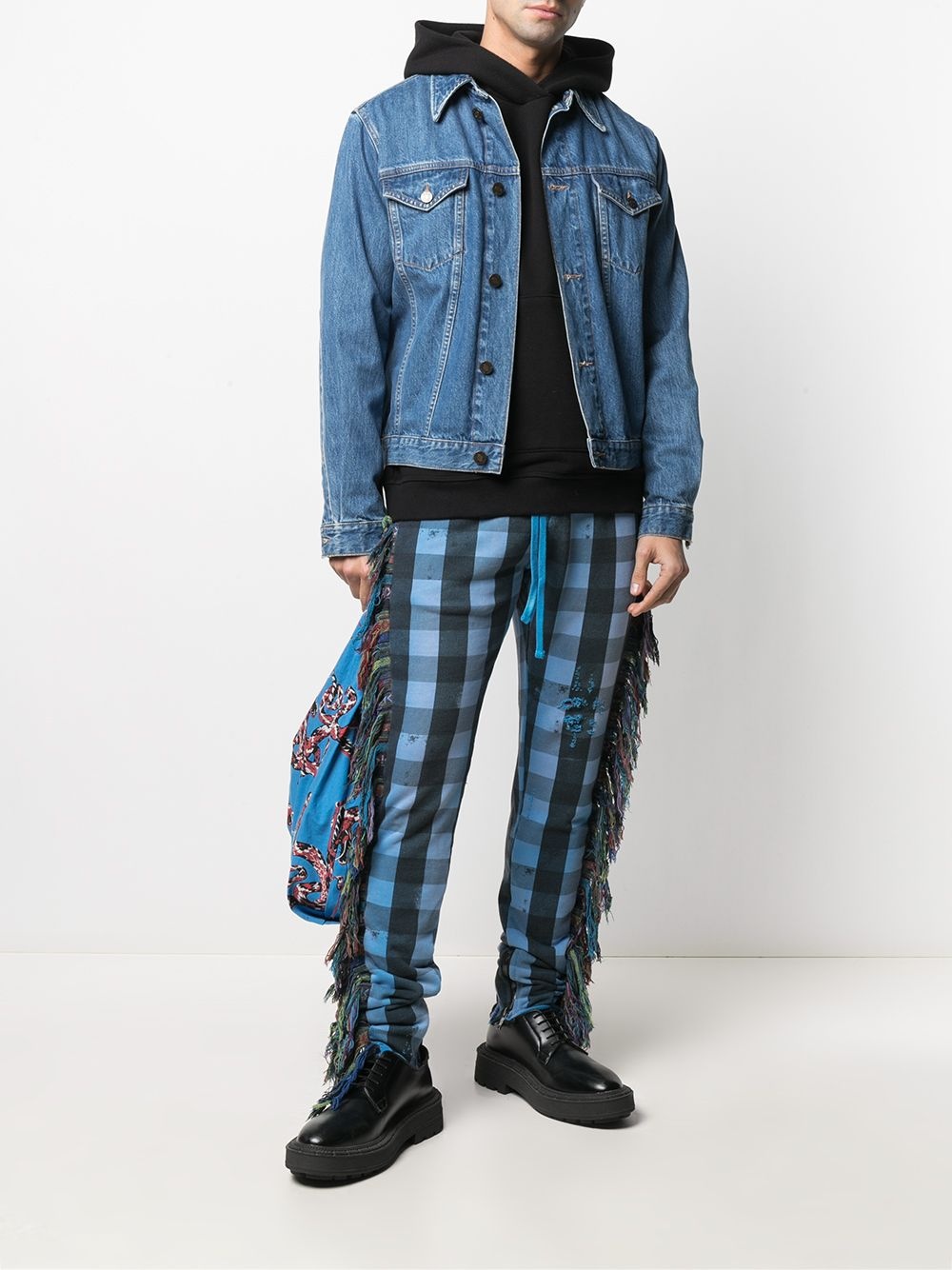 fringe-trim checked trousers - 2