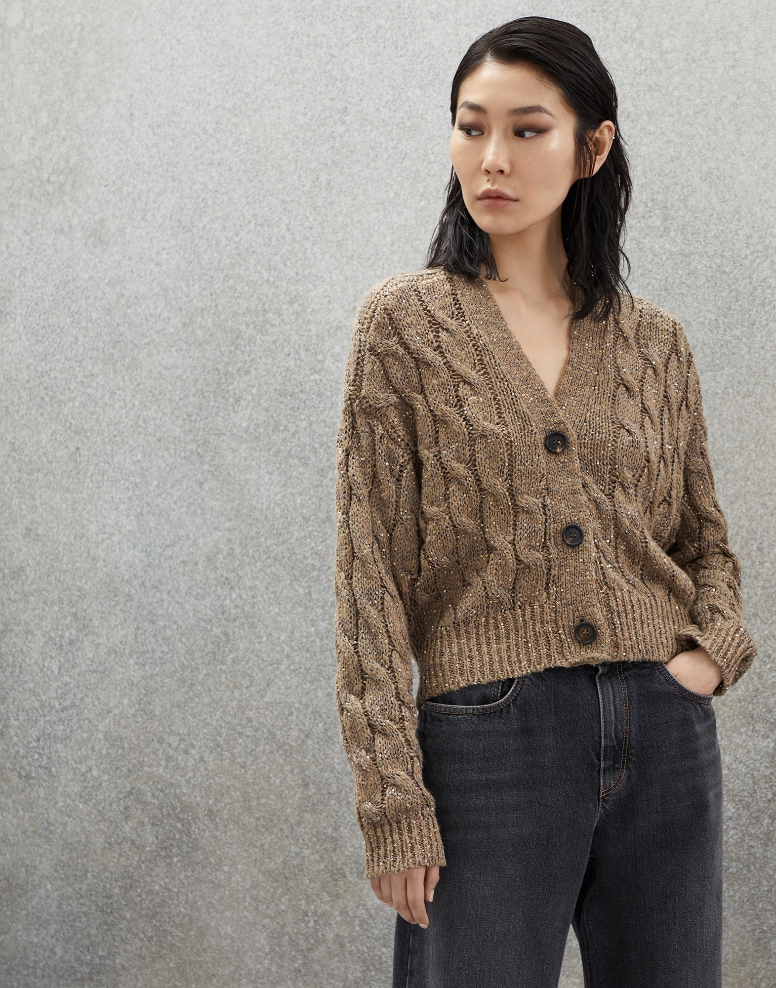 Dazzling silk and linen cable knit cardigan - 1