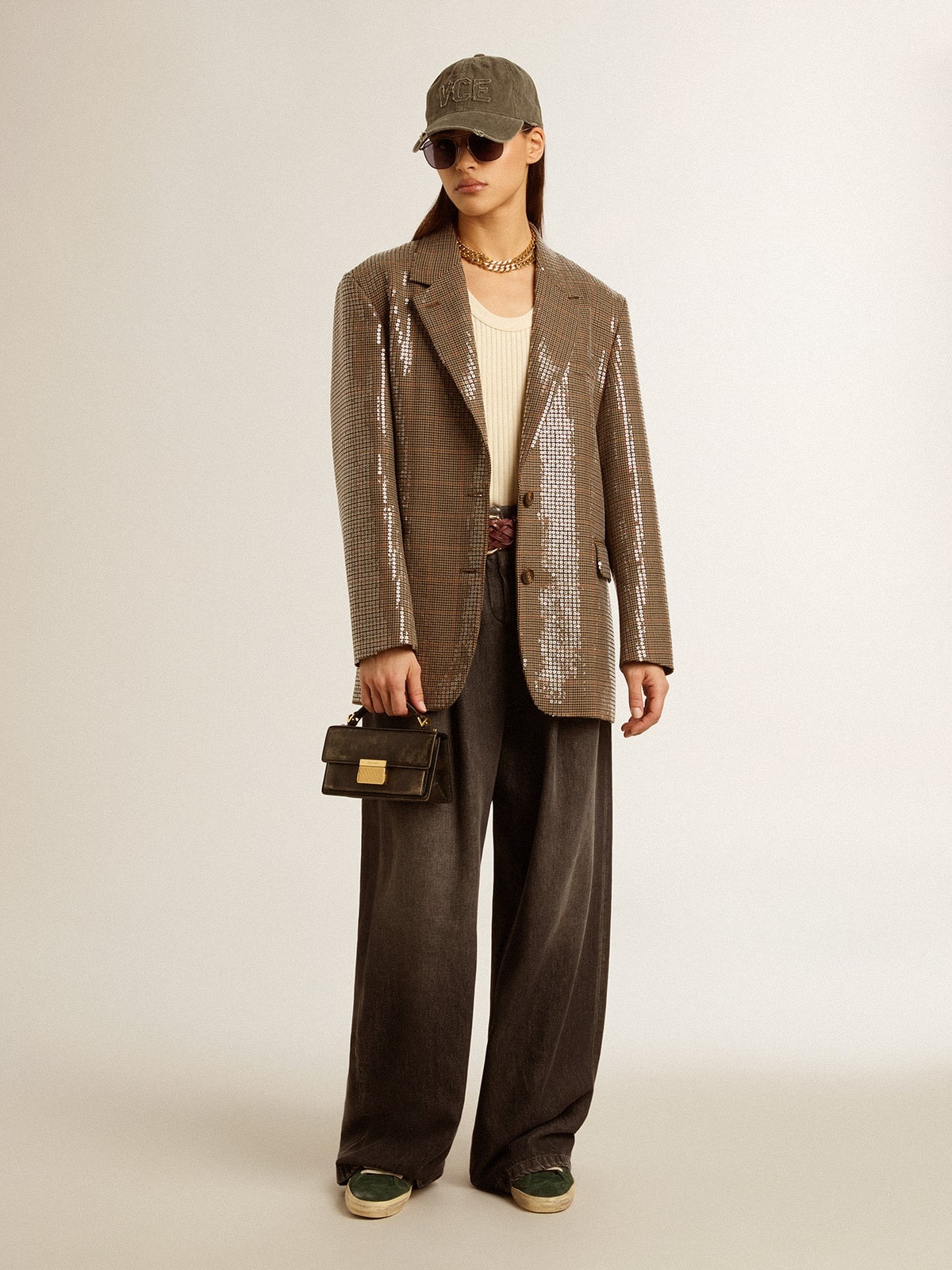 Women's houndstooth jacket with all-over sequin embroidery - 4