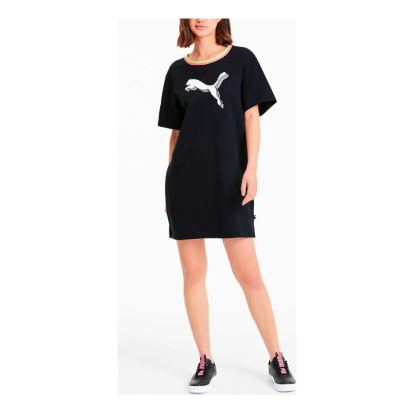 (WMNS) PUMA Collar Contrasting Colors Printing Dress Black 584157-01 - 1