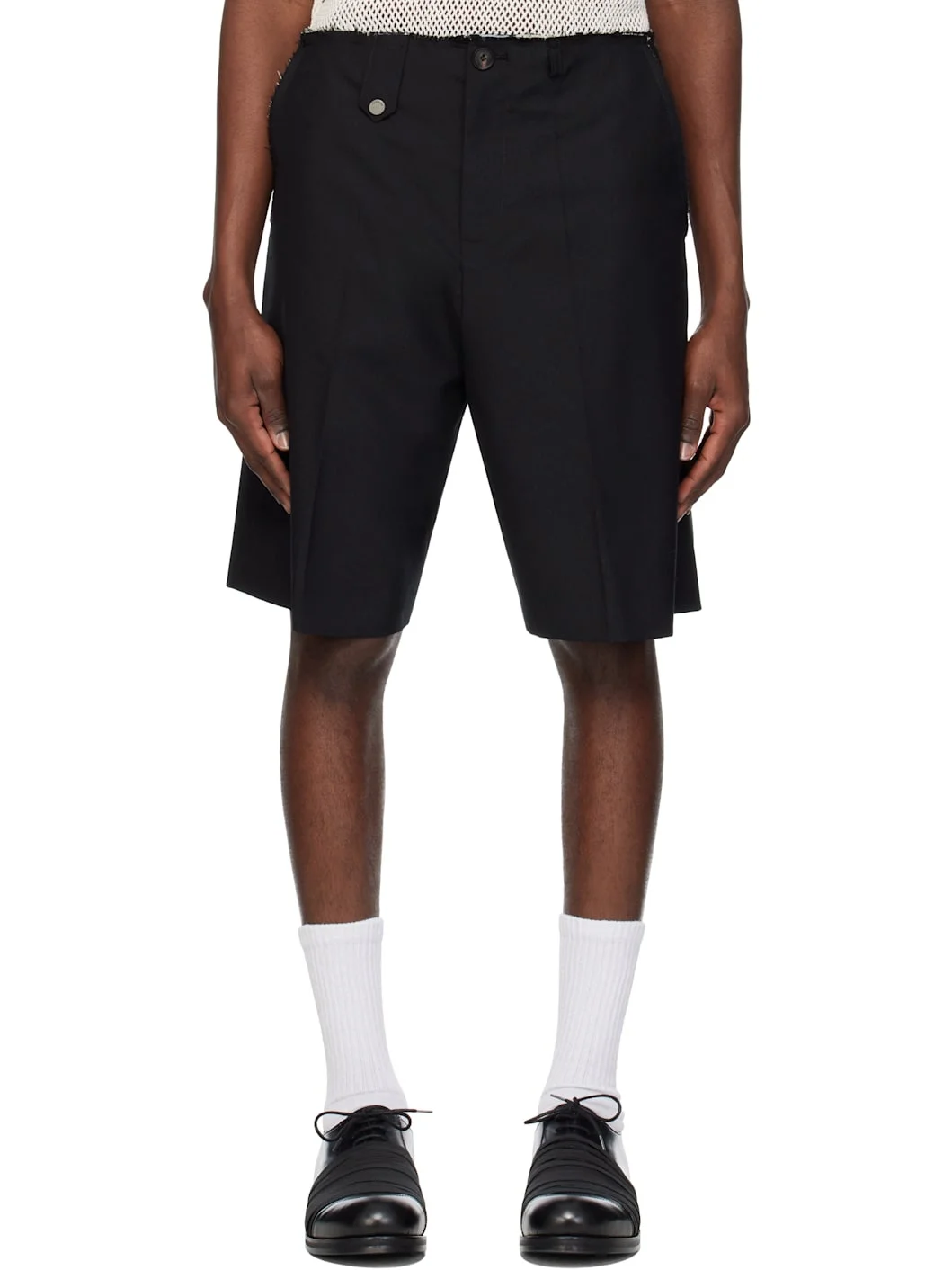 Black Raw Edges Tailoring Shorts - 1
