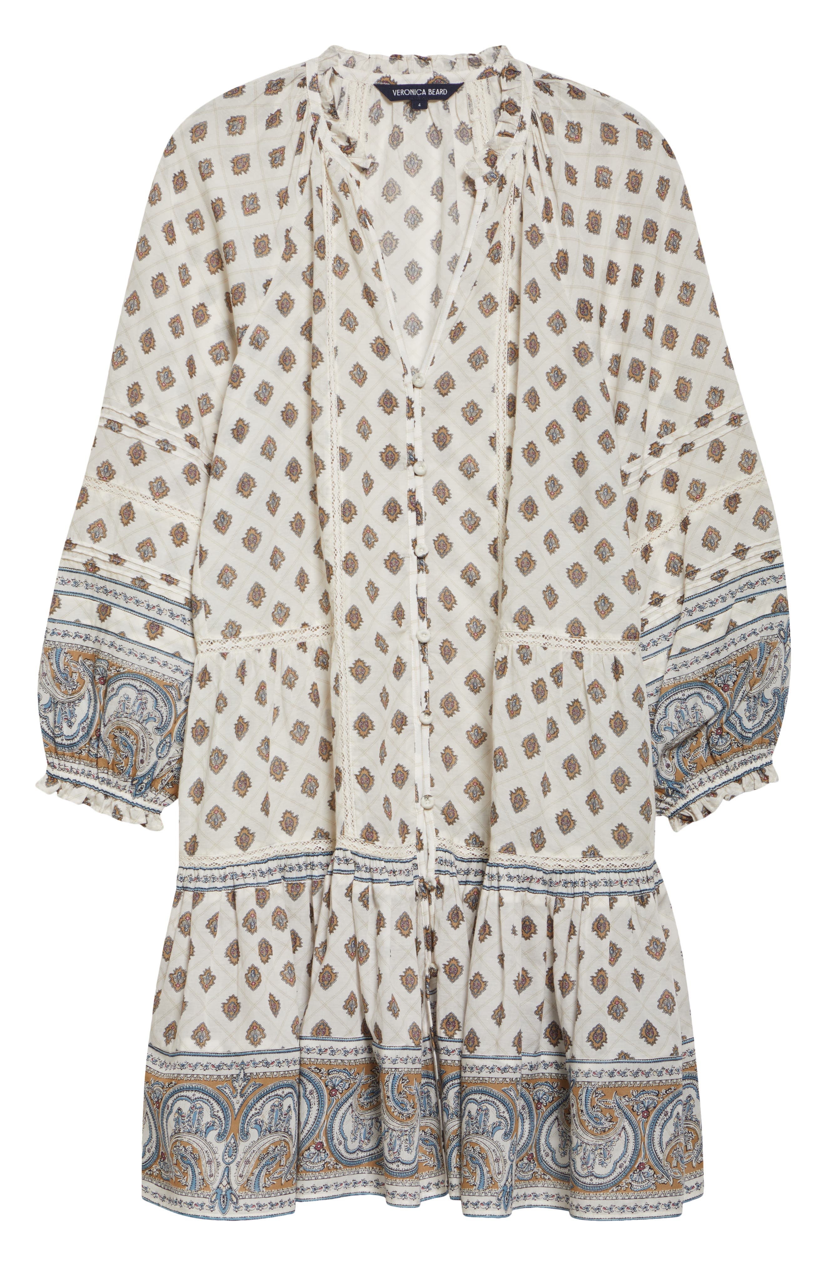 Veronica Beard Belissa Puff Sleeve Cotton Blend Dress in Dove Multi at Nordstrom - 5