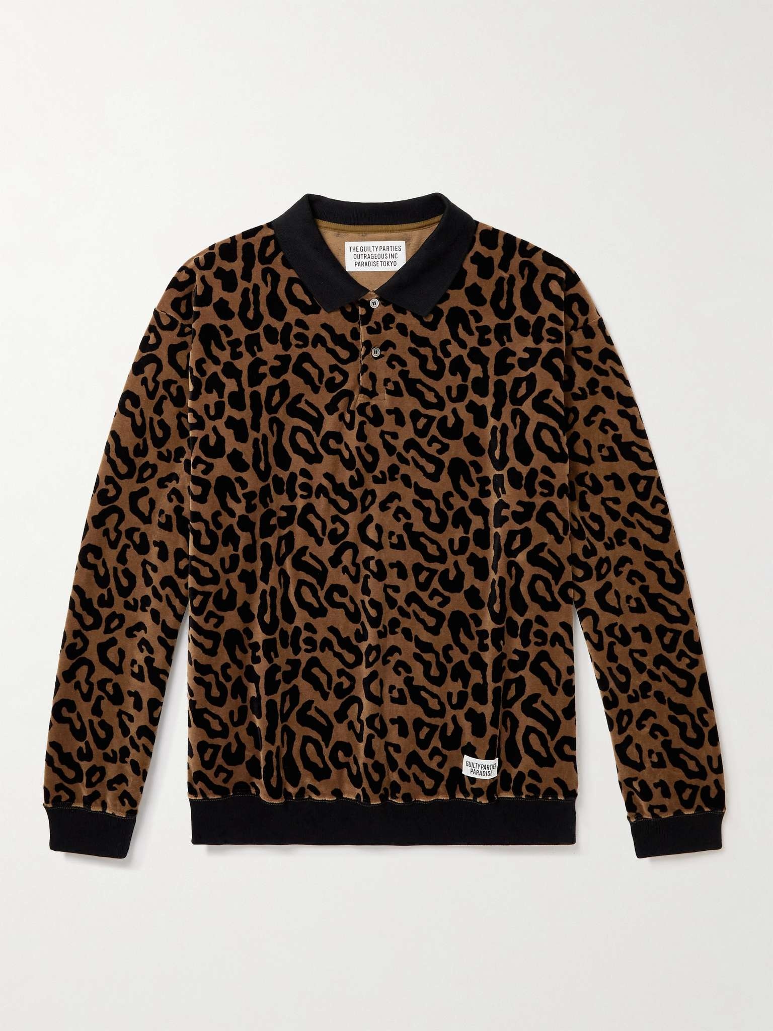 Leopard-Print Cotton-Blend Velour Polo Shirt - 1