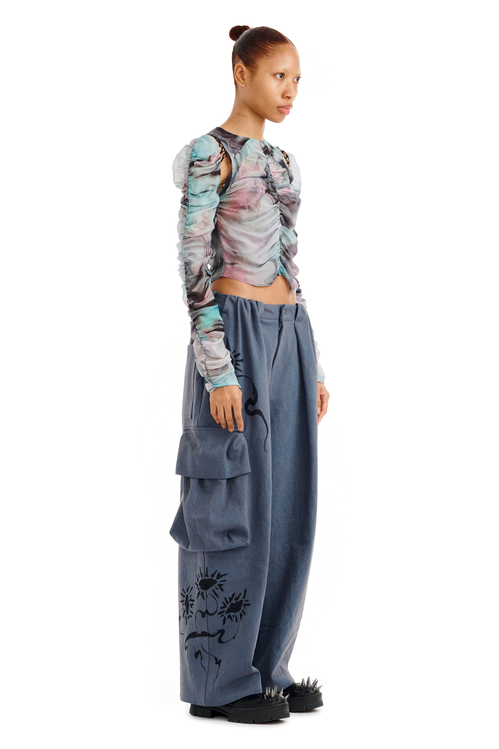 CHARCOAL DAISY PLEATED CARGO PANT - 3