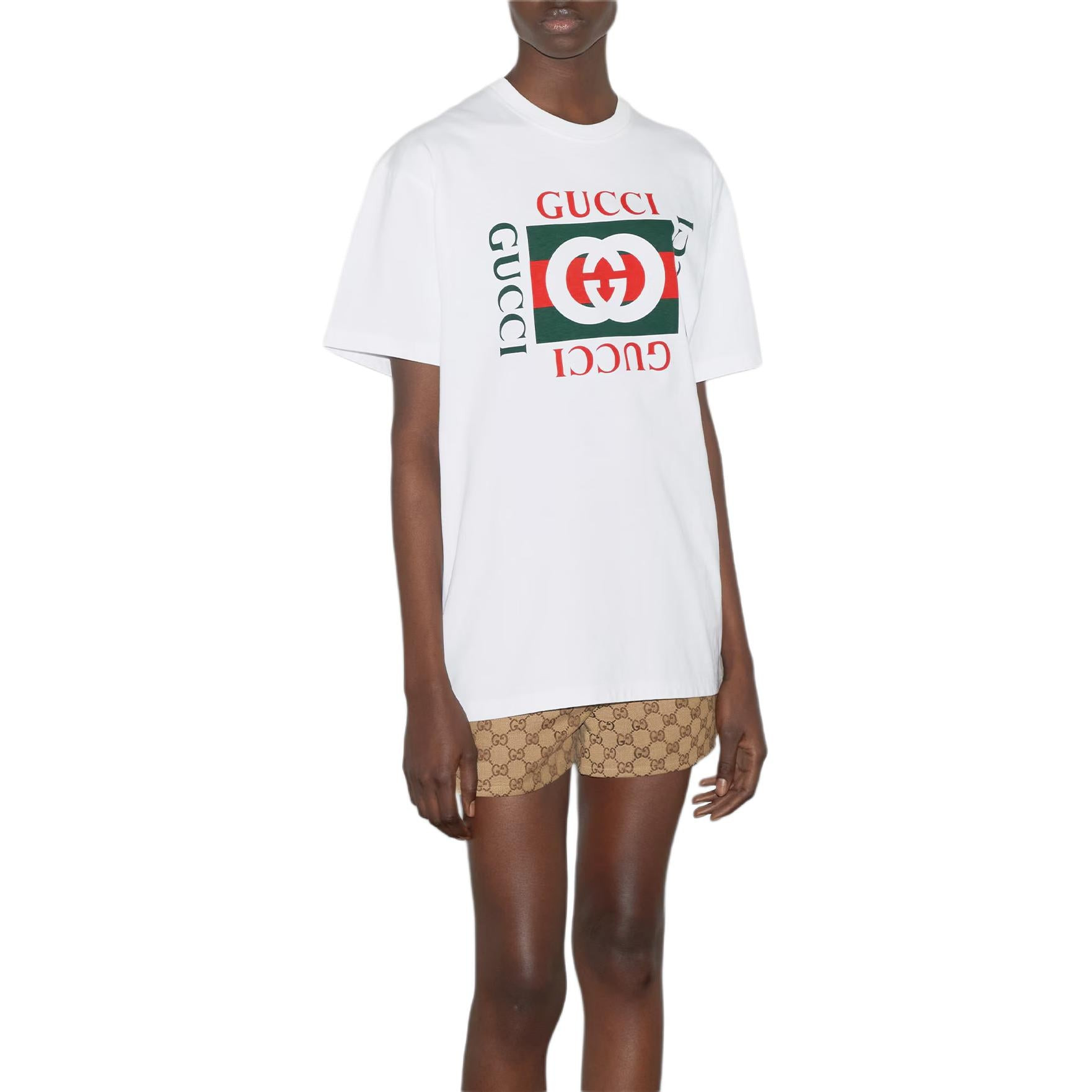 (WMNS) Gucci Print Cotton Jersey T-Shirt 'White' 788093-XJGL3-9669 - 3