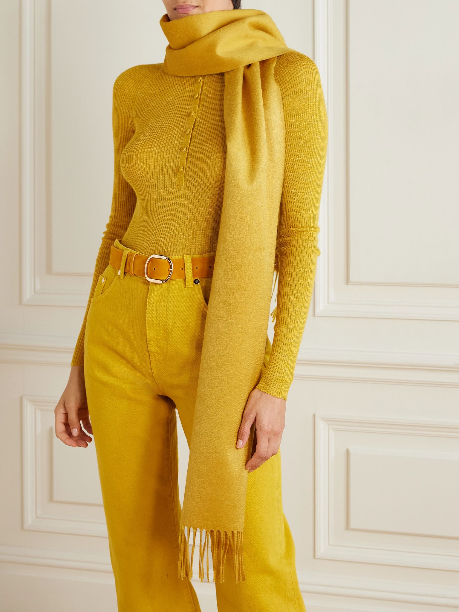 Blaine fringed silk and cashmere-blend scarf Yellow - 2